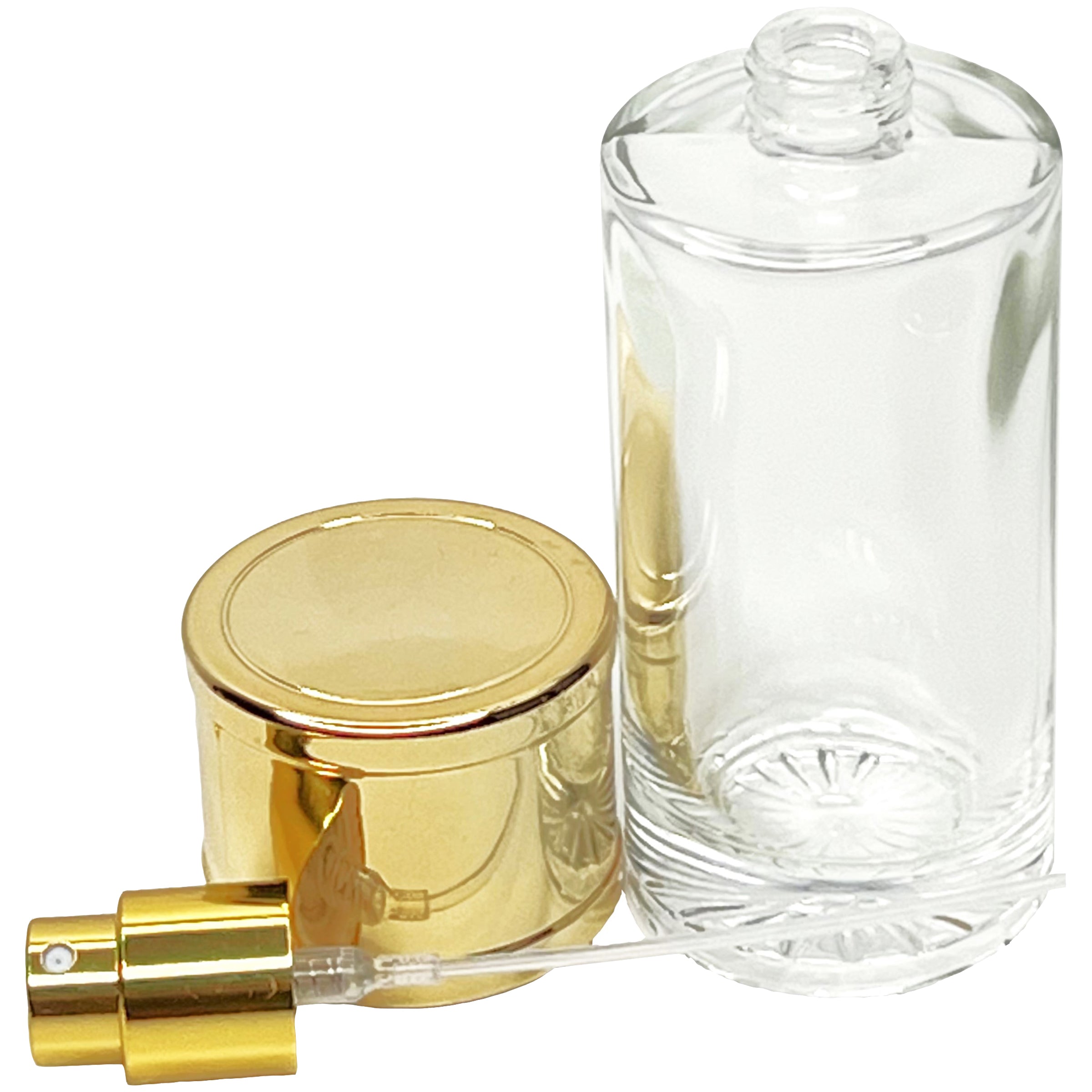 50ml 1.7oz Refillable Cylinder Empty Perfume Bottles Thick Glass Gold