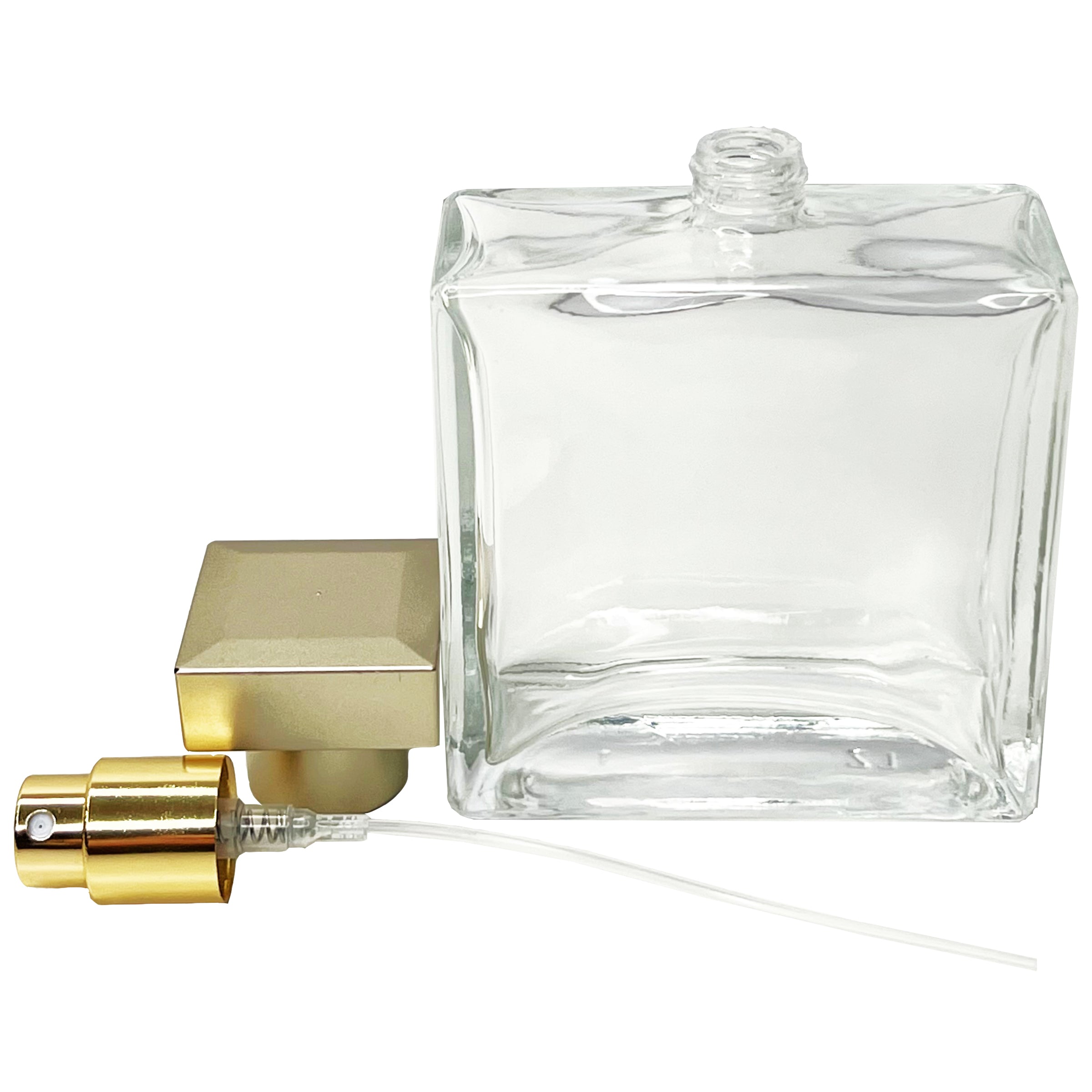 50ml 1.7oz Thick Glass Perfume Square Spray Bottle Bronze Lid