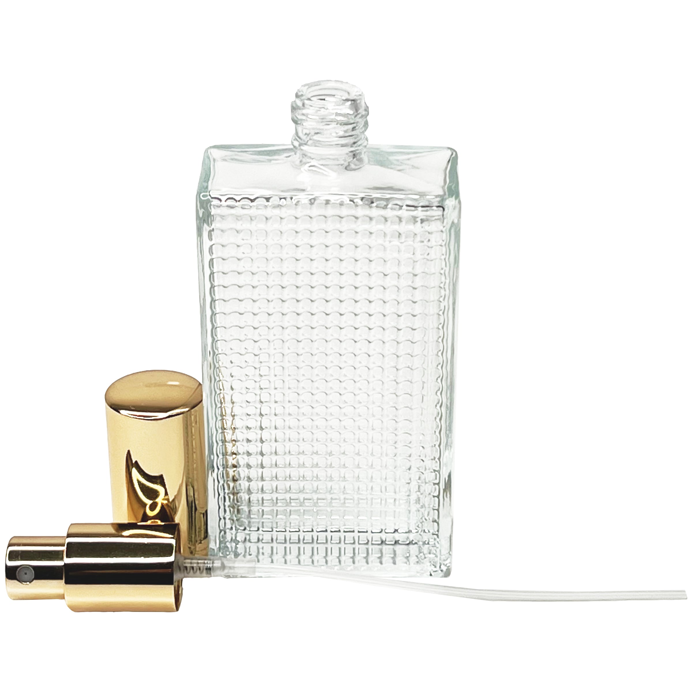 100ml 3.3oz Perfume Front Grid Glass Spray Bottles Gold Atomizers