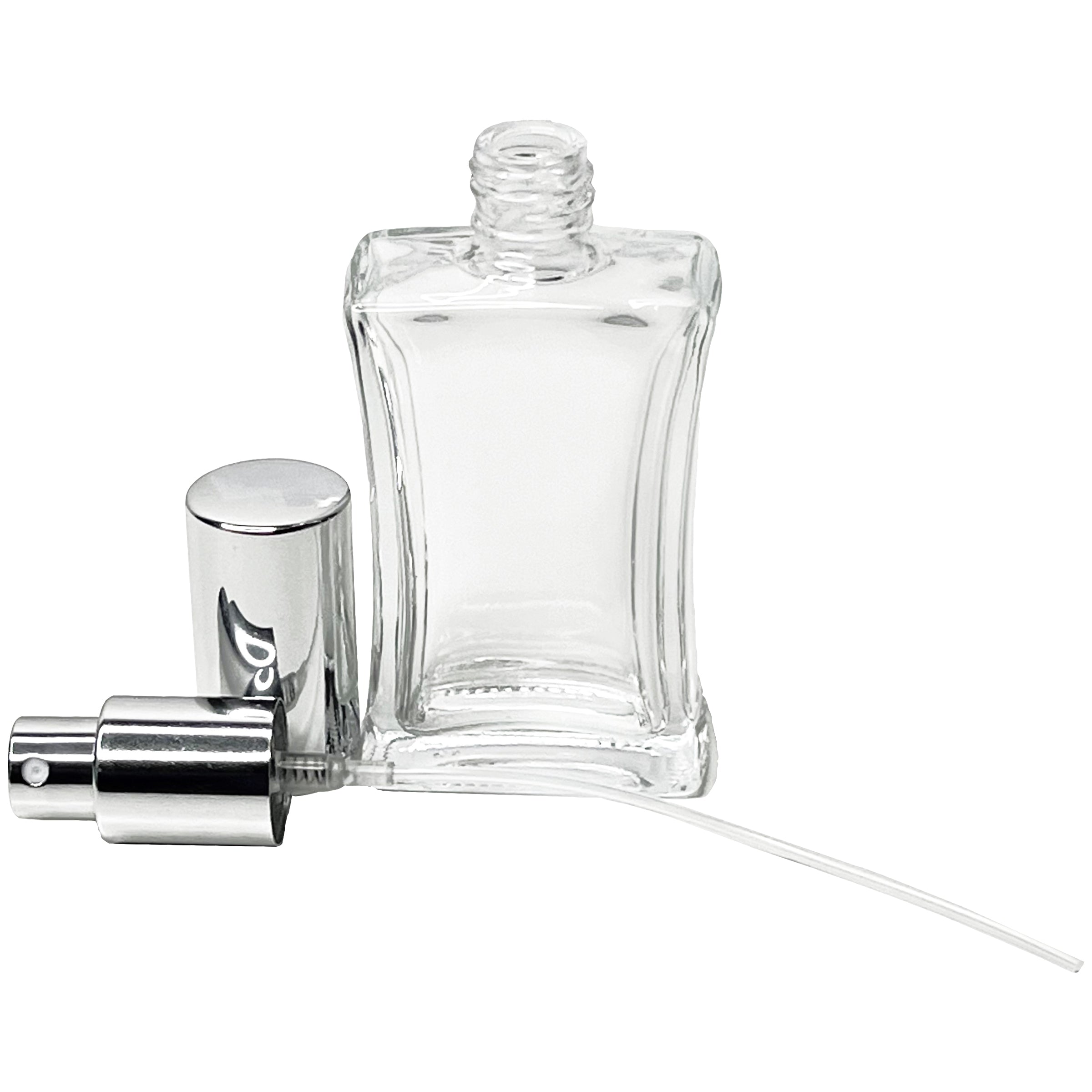 50ml 1.7oz Refillable Hourglass Empty Perfume Bottles Thick Glass Silver Atomizer