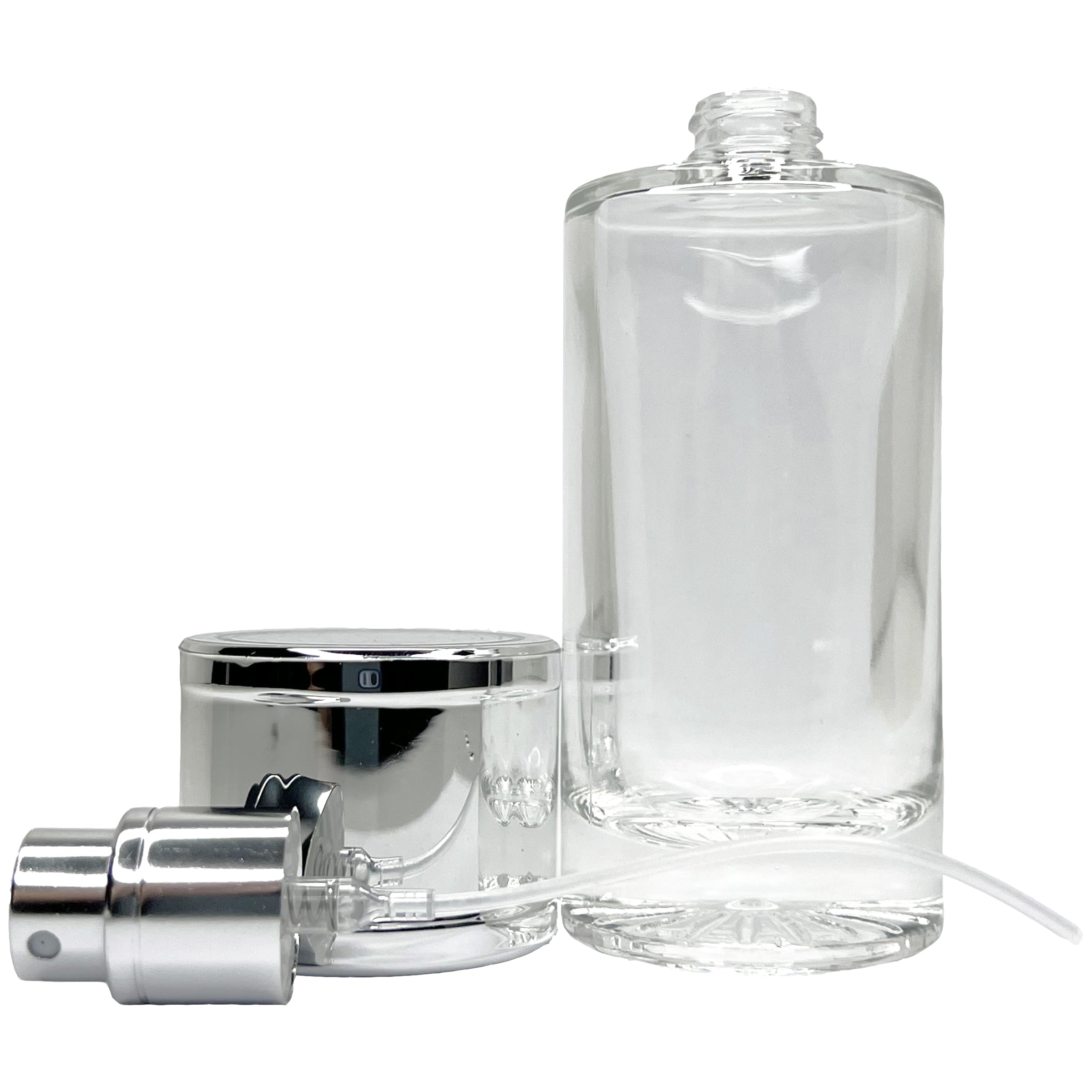 50ml 1.7oz Refillable Cylinder Empty Perfume Bottles Thick Glass Silver Atomizer