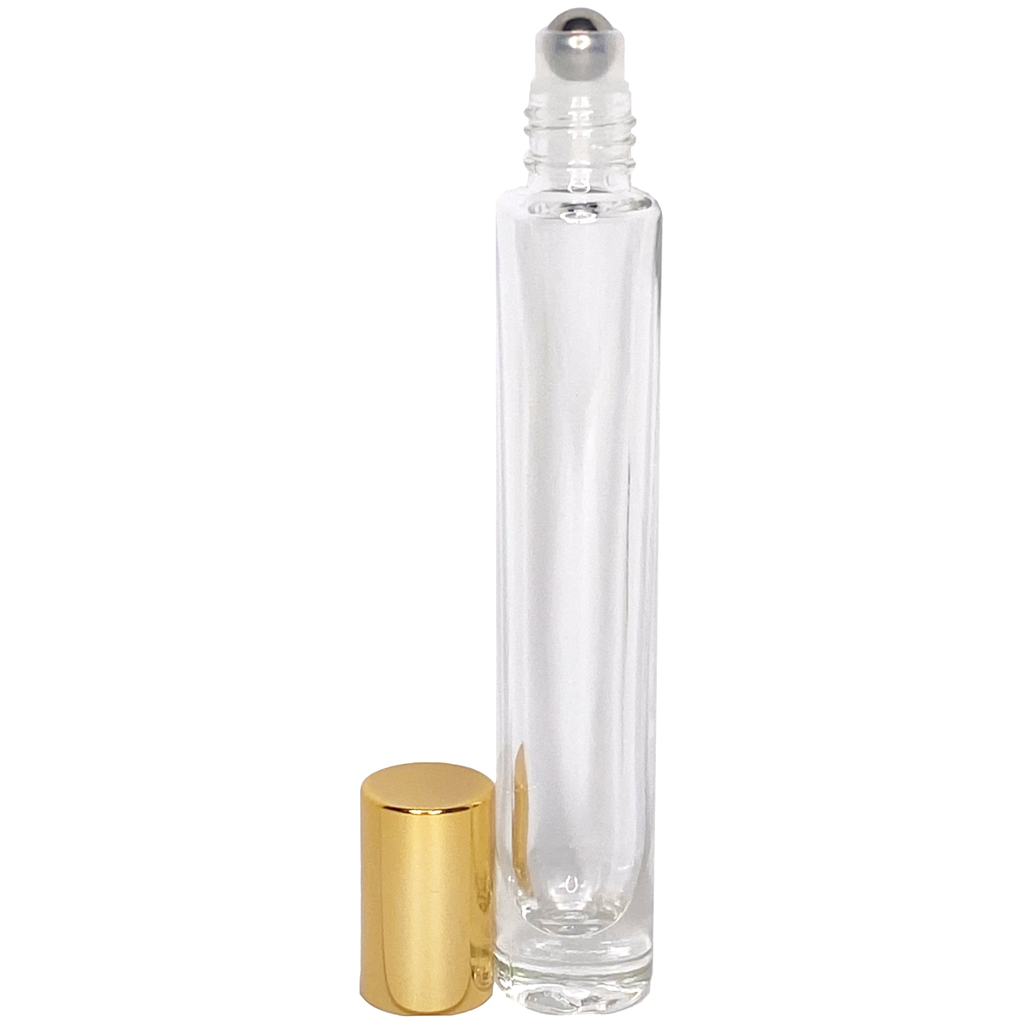 10ml 0.33oz Cylinder Thick Glass Roll On Roller Bottle Gold Cap