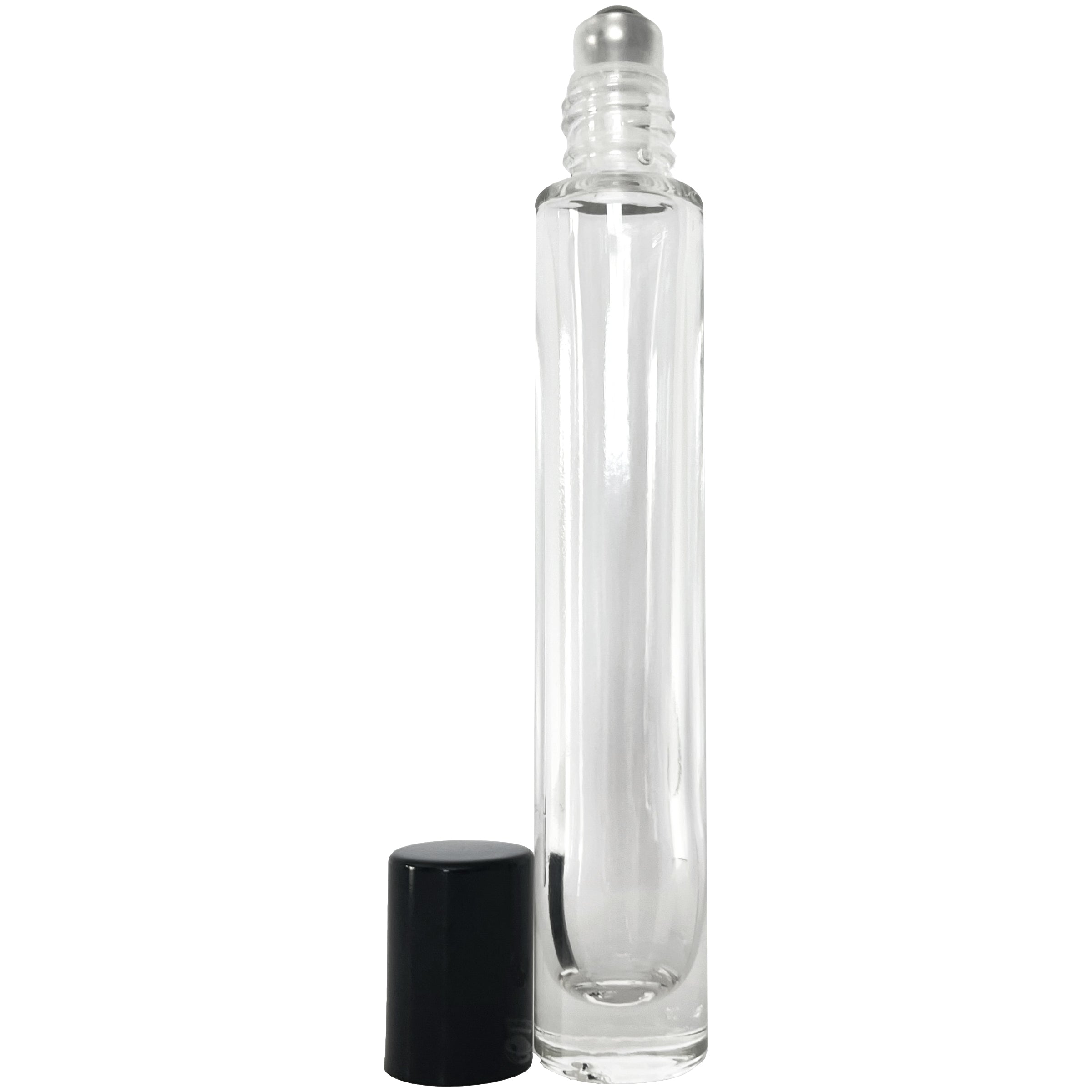 10ml 0.33oz Cylinder Thick Glass Roll On Roller Bottle Black Cap