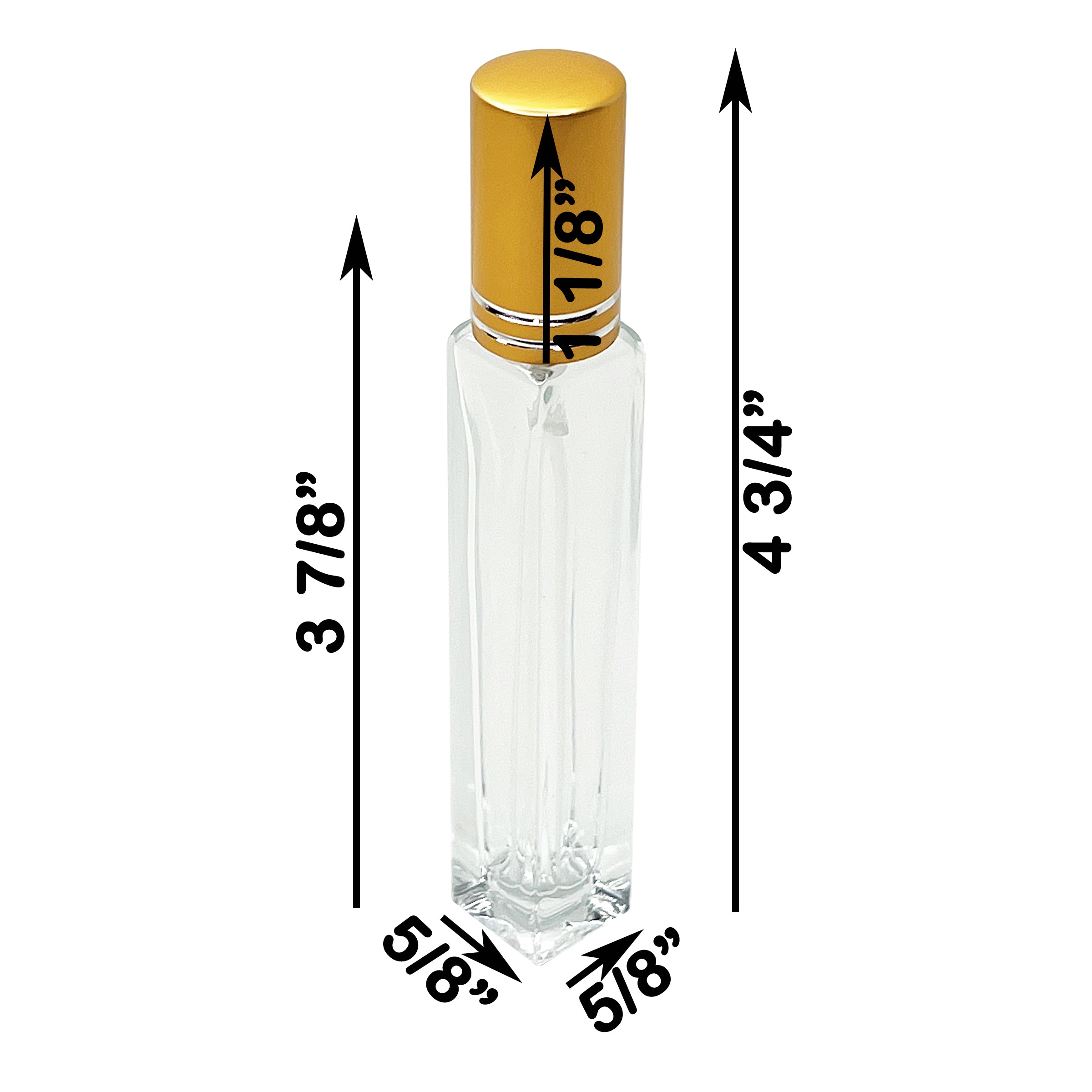 10ml 1/3 oz tall square thick glass matte gold perfume spray bottles