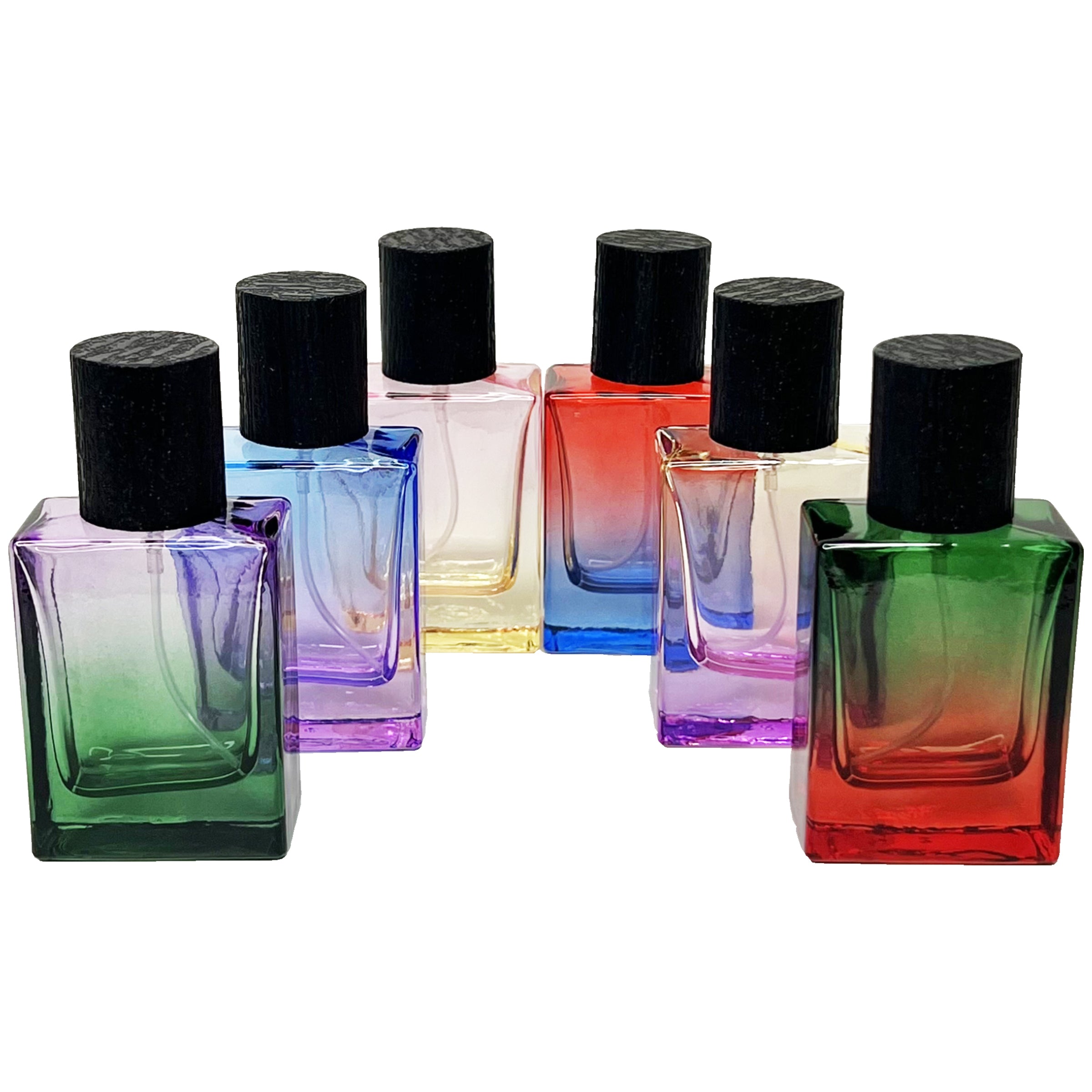 30ml 1oz heavy base 6 gradient colors square glass perfume spray bottles