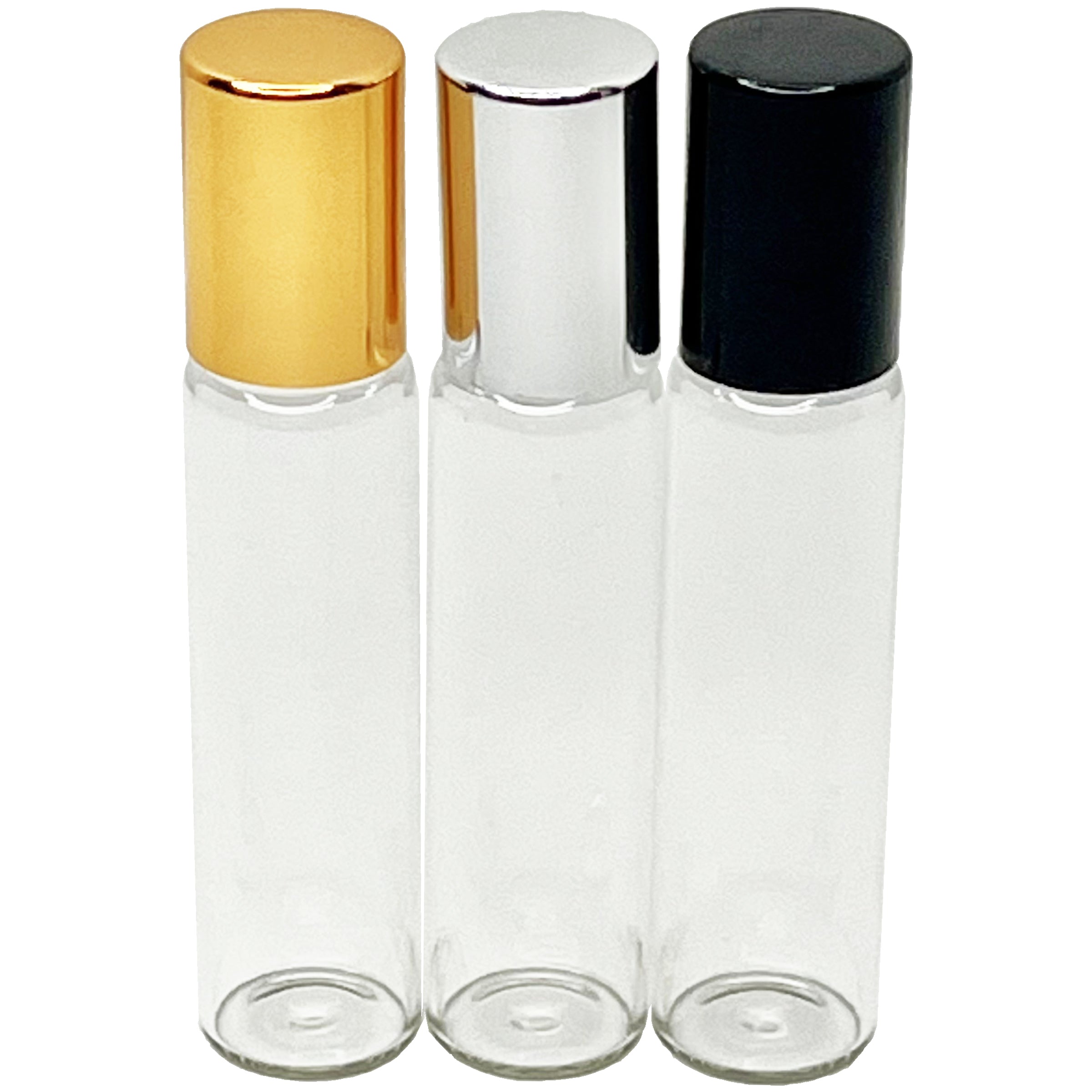 10ml 1/3 oz glass tube stainless steel roller bottles silver gold black