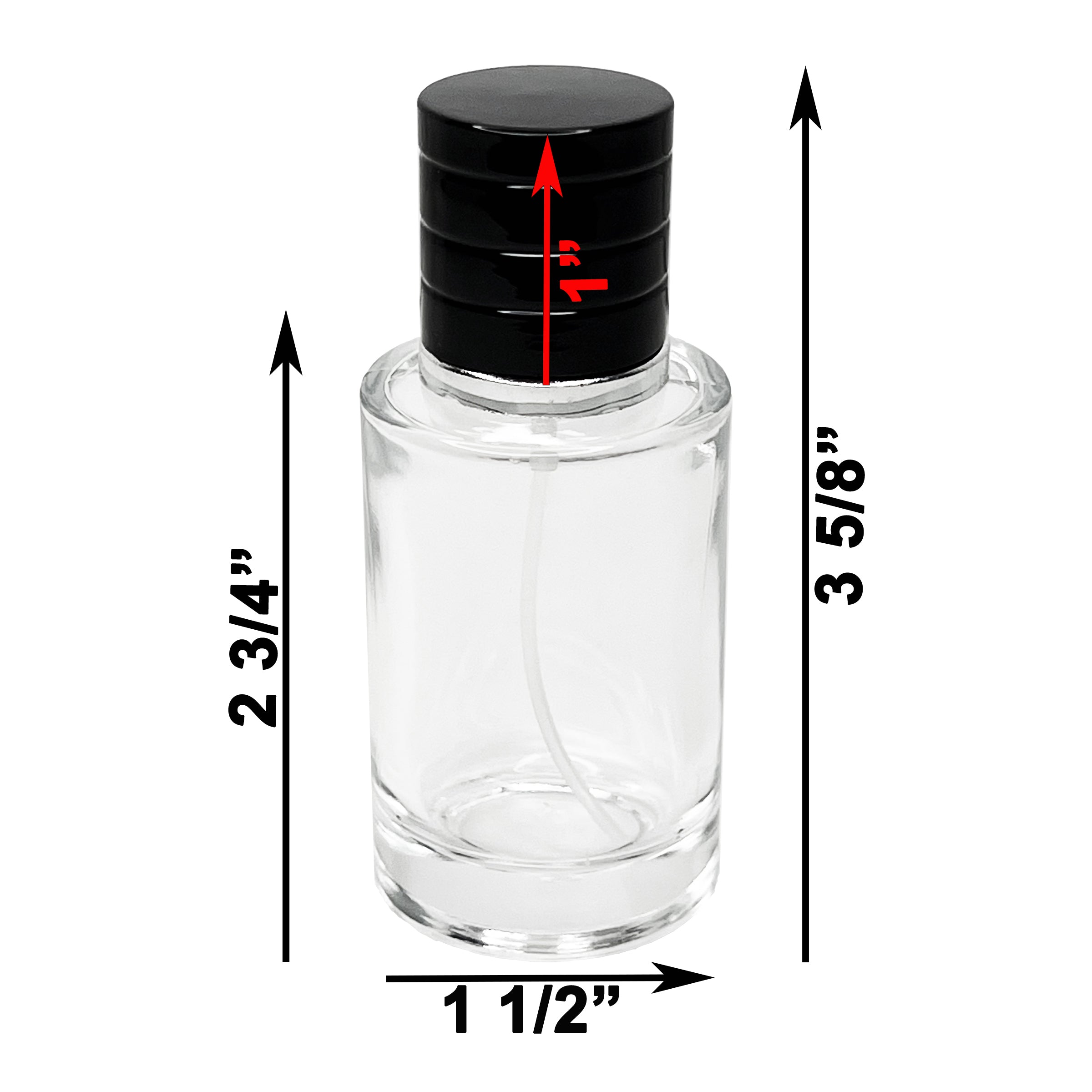 30ml 1oz Thick Glass Perfume Black Cap Cylinder Bottles Silver