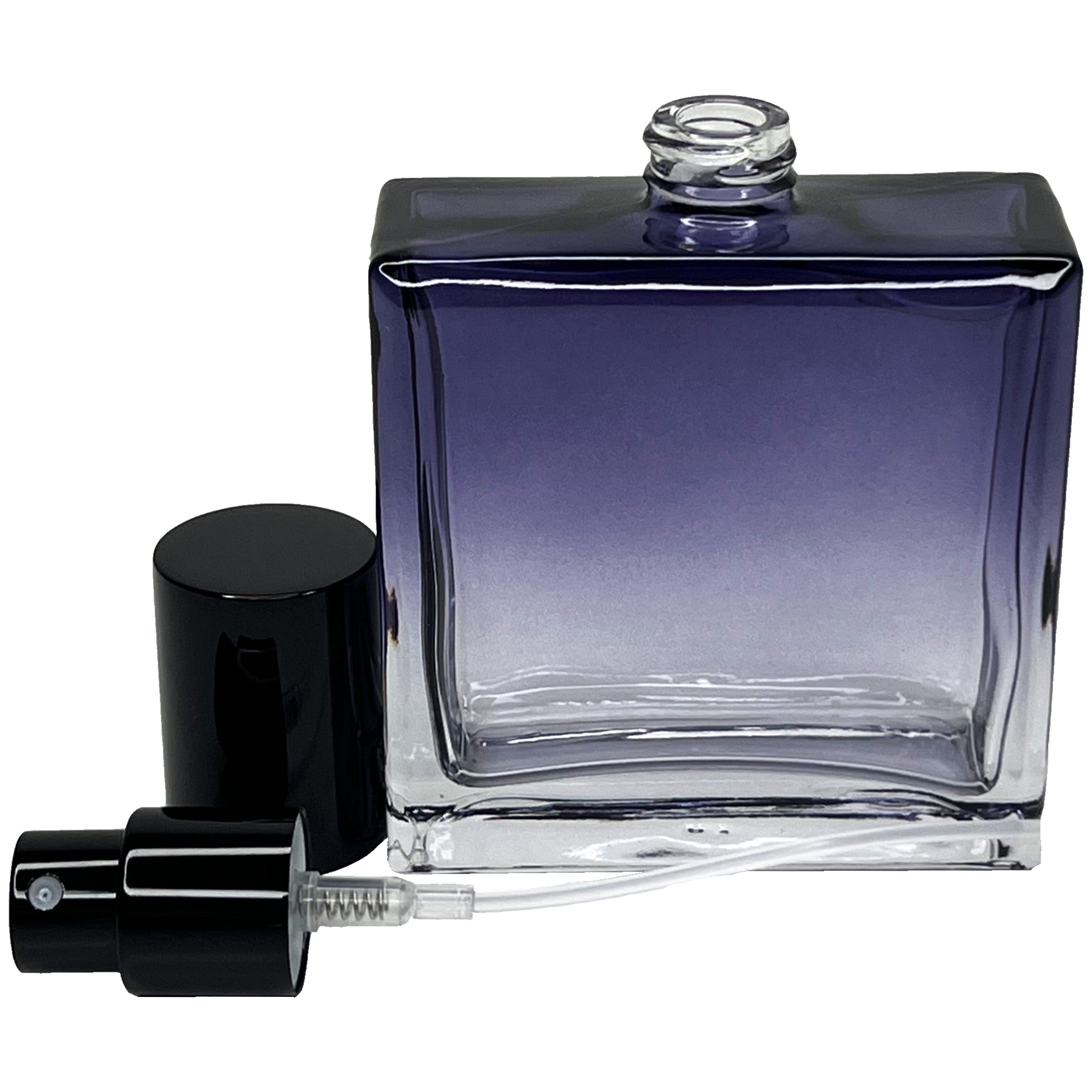 50ml 1.7 oz square clear gradient blue glass perfume spray bottles