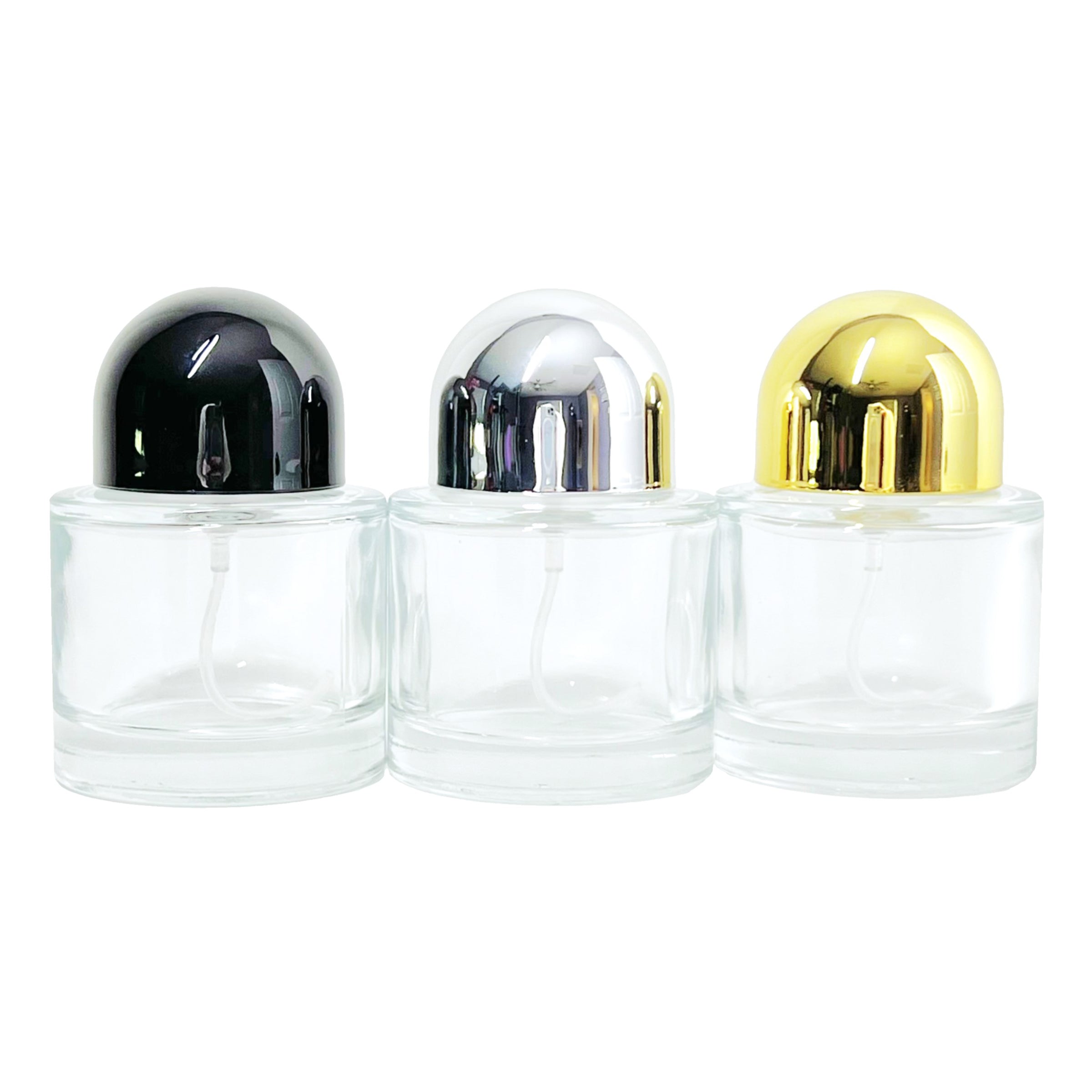 30ml 1oz round 3 colors half cap gold silver black glass spray bottles