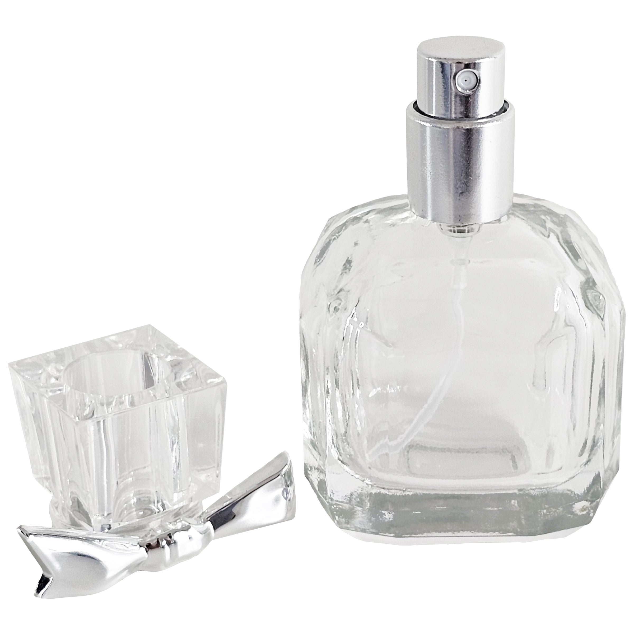 30ml 1oz silver bow tie lid beveled glass thick glass perfume spray bottles