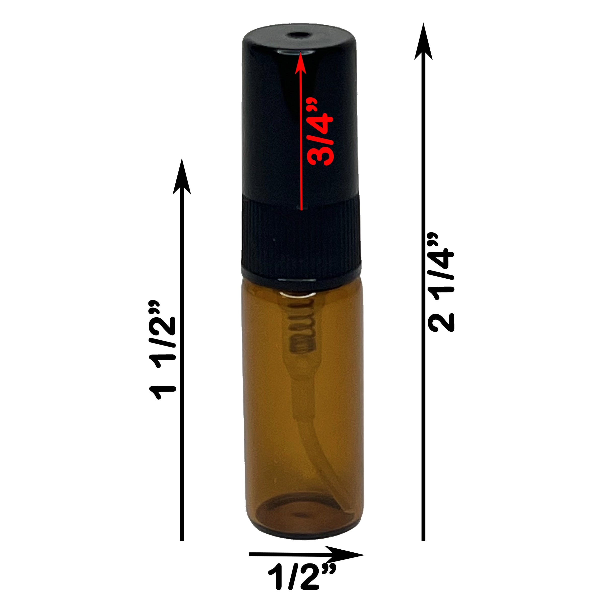 3ml 0.1oz Amber Glass Spray Perfume Bottle Black Atomizer Lid