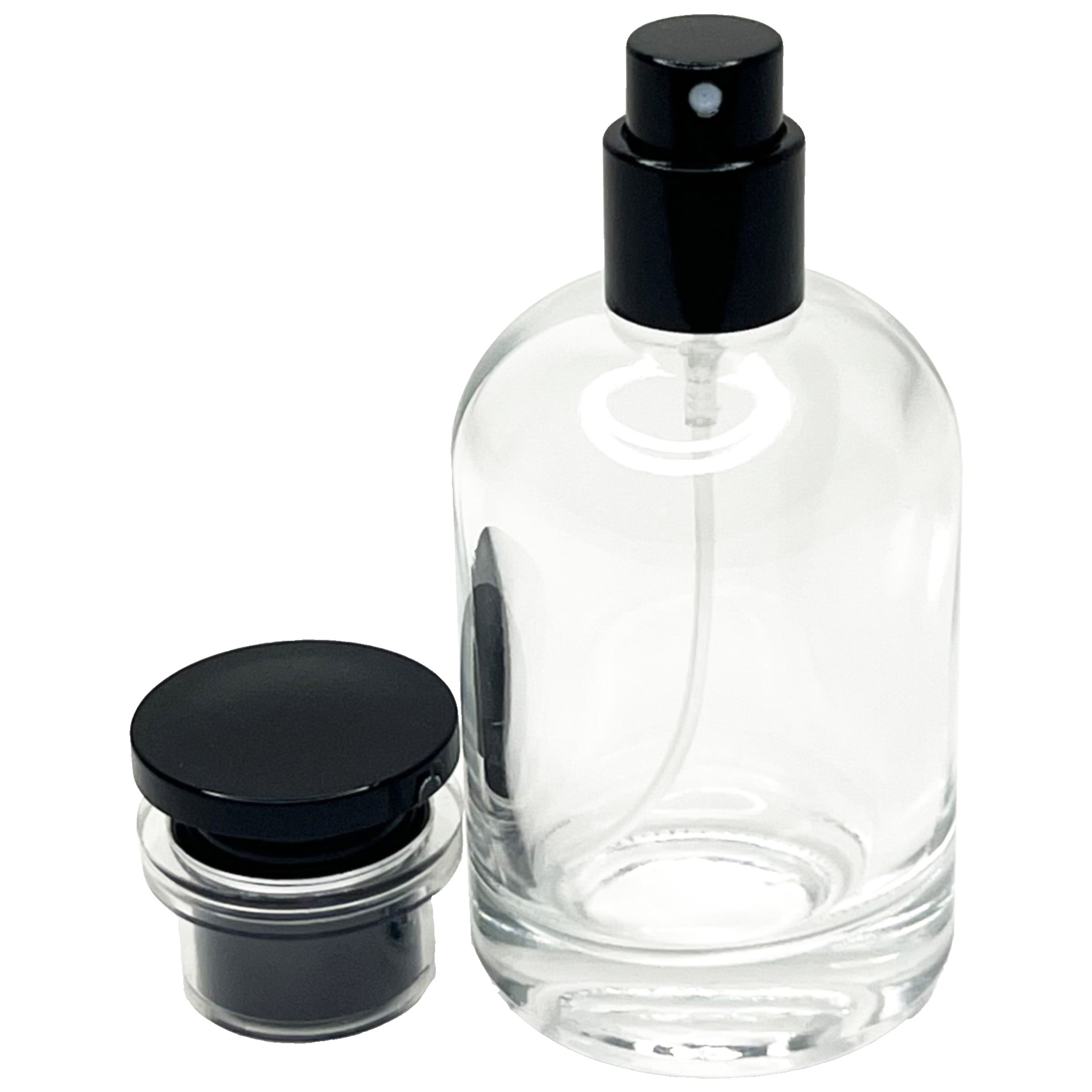 50ml 1.7oz Boston Round Glass Spray Bottles Clear Black Lid