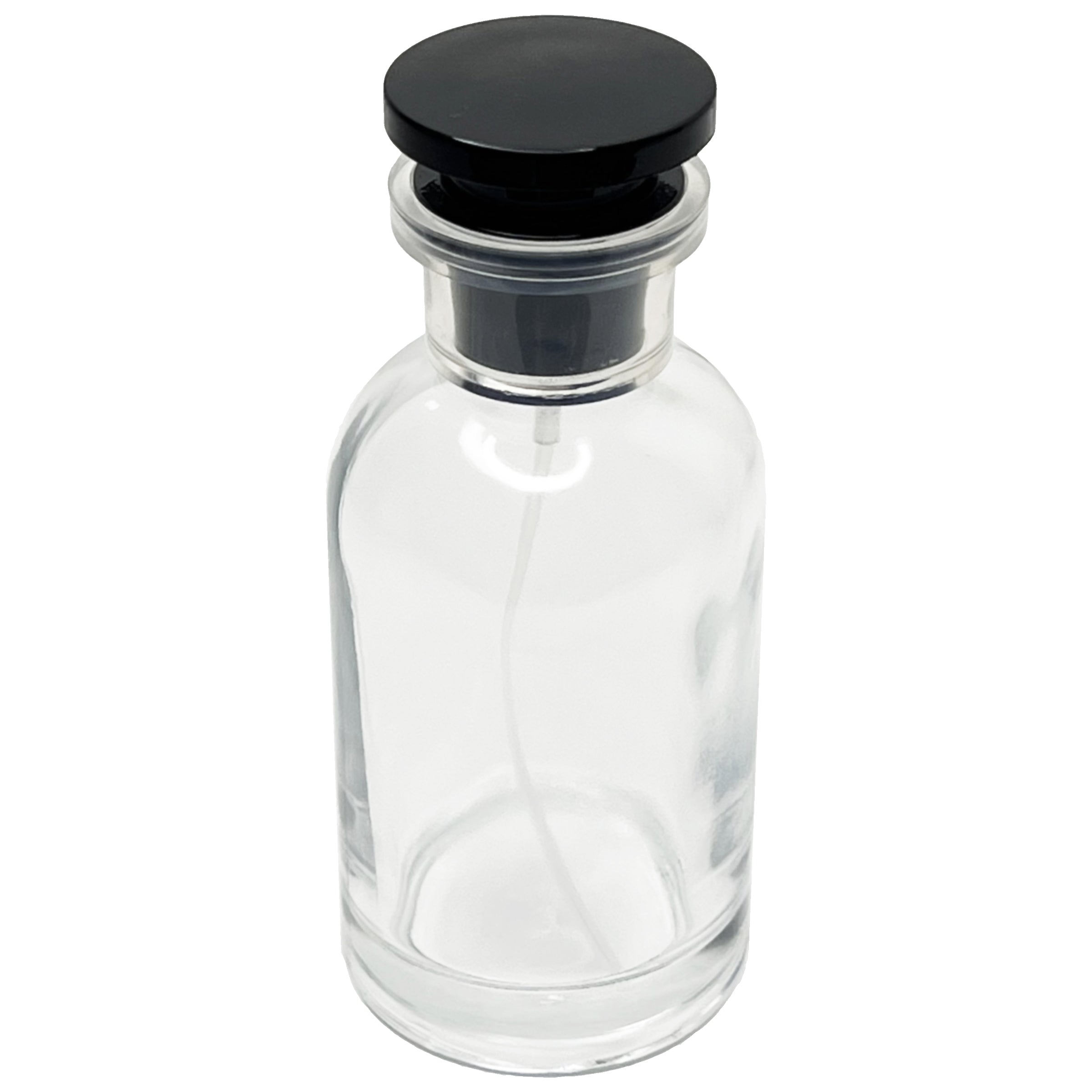 100ml 3.4oz Boston Round Spray Bottles Clear Black Lid