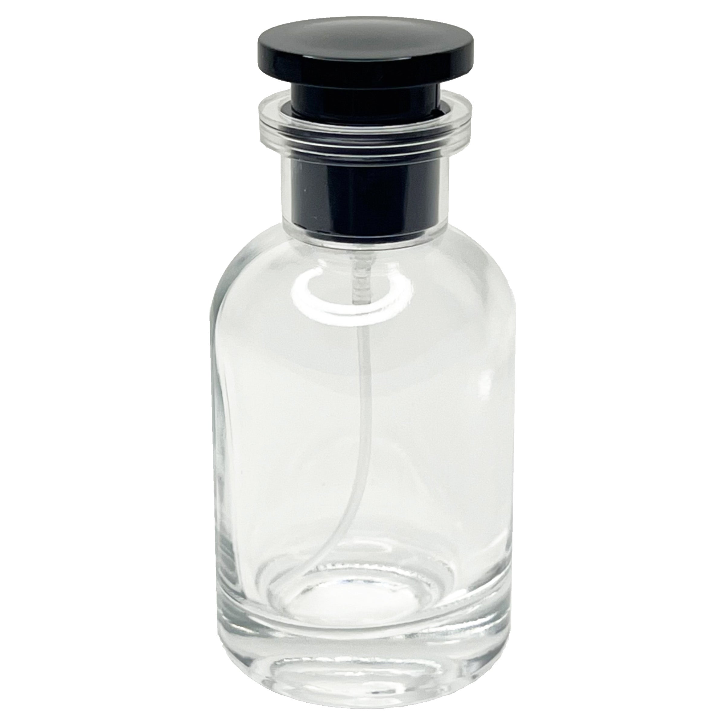 50ml 1.7oz Boston Round Glass Spray Bottles Clear Black Lid