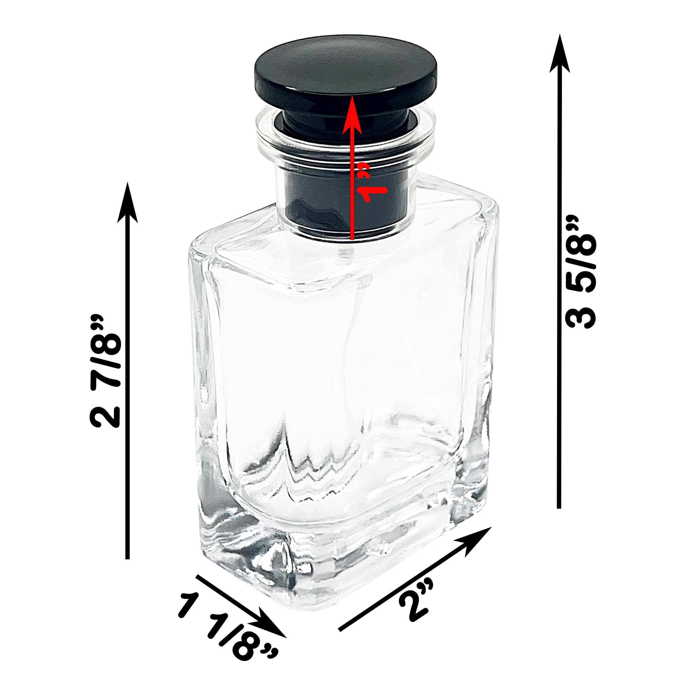 50ml 1.7oz Clear rounded square empty perfume spray bottles