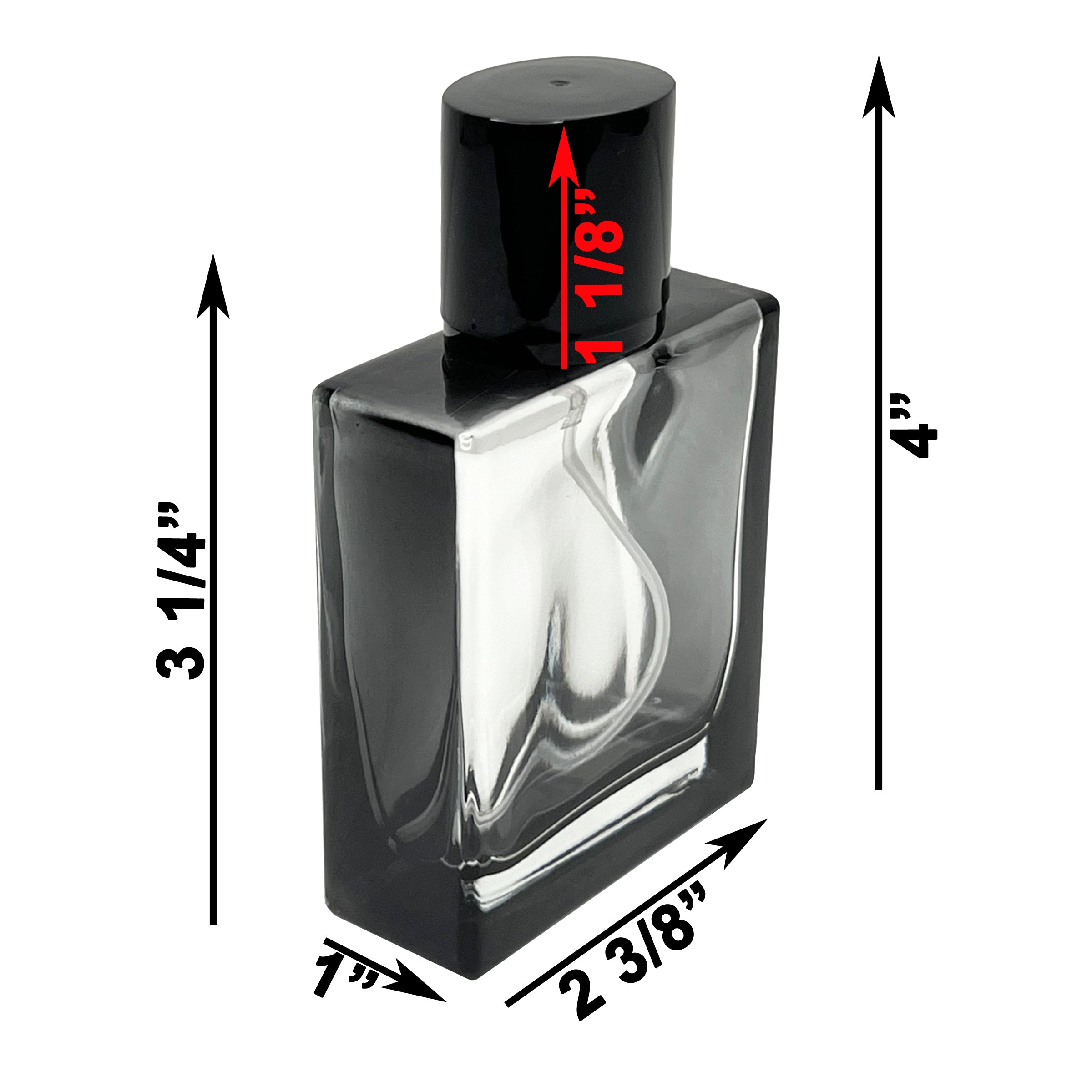 50ml 1.7oz dark tinted black clear square perfume spray bottles