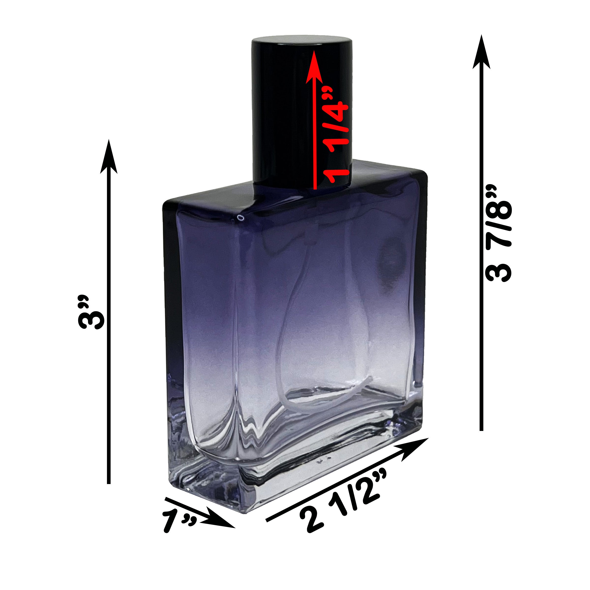 50ml 1.7 oz square clear gradient blue glass perfume spray bottles