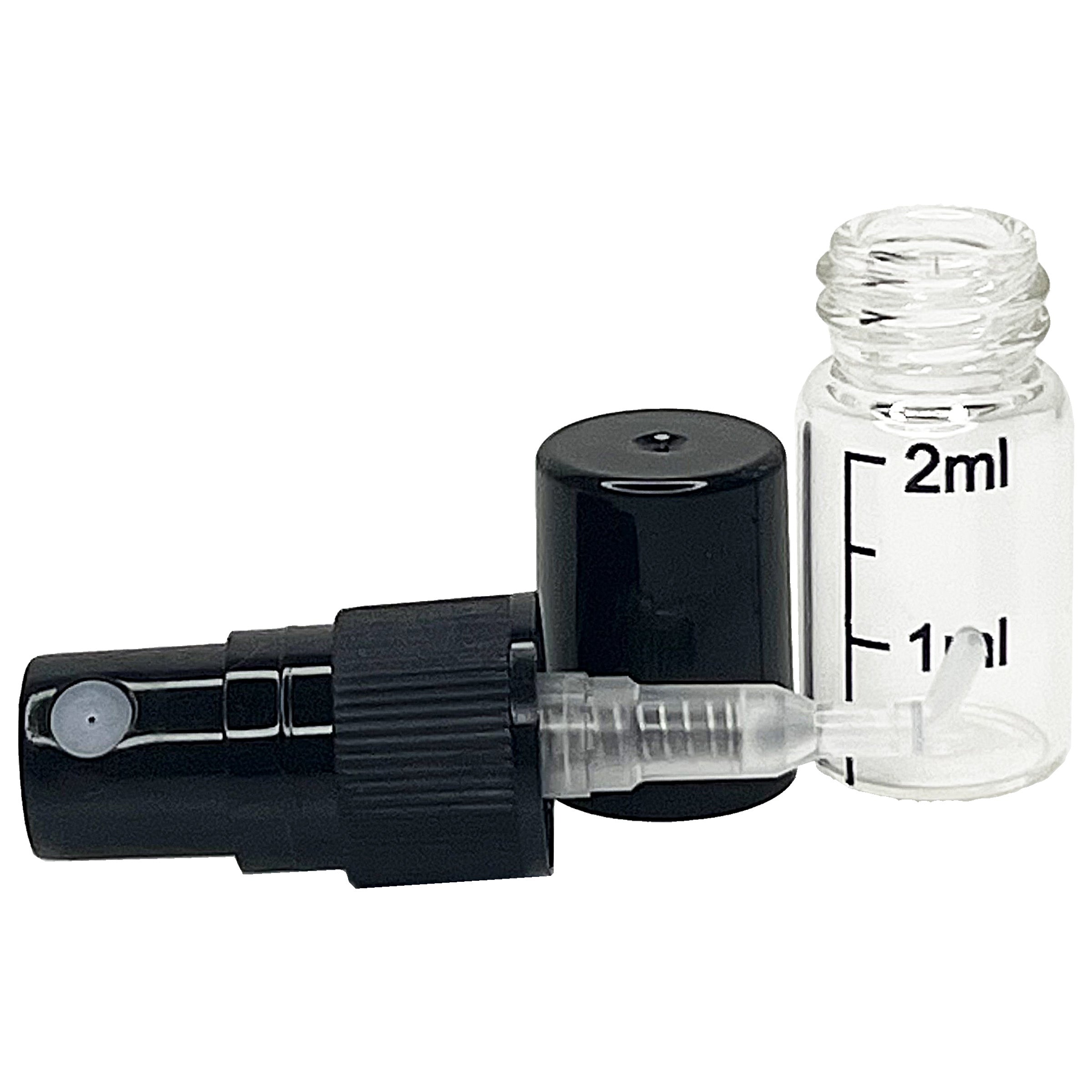 2ml 0.07oz clear graduated glass perfume spray bottles black sprayers