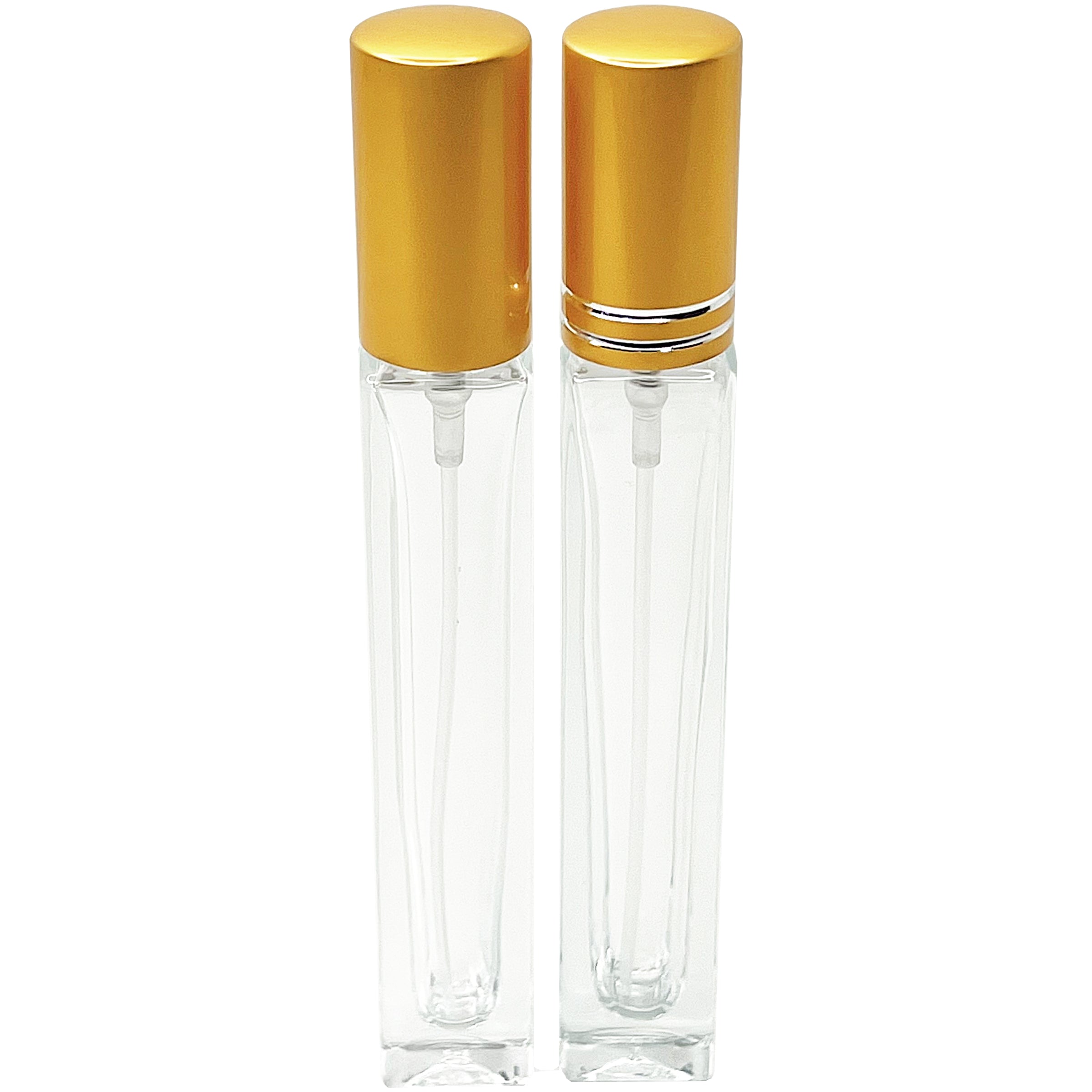 10ml 1/3 oz tall square thick glass matte gold perfume spray bottles