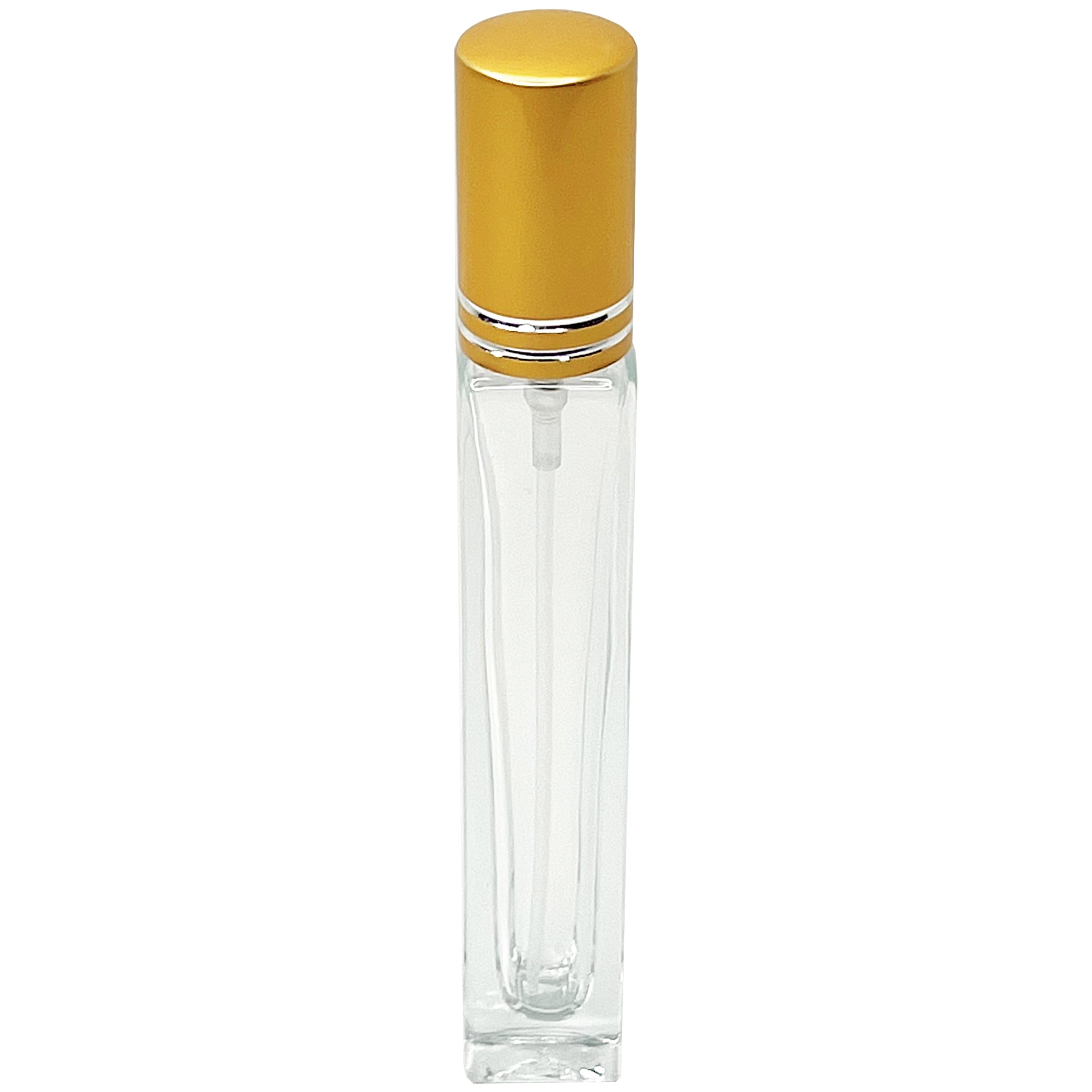 10ml 1/3 oz tall square thick glass matte gold perfume spray bottles