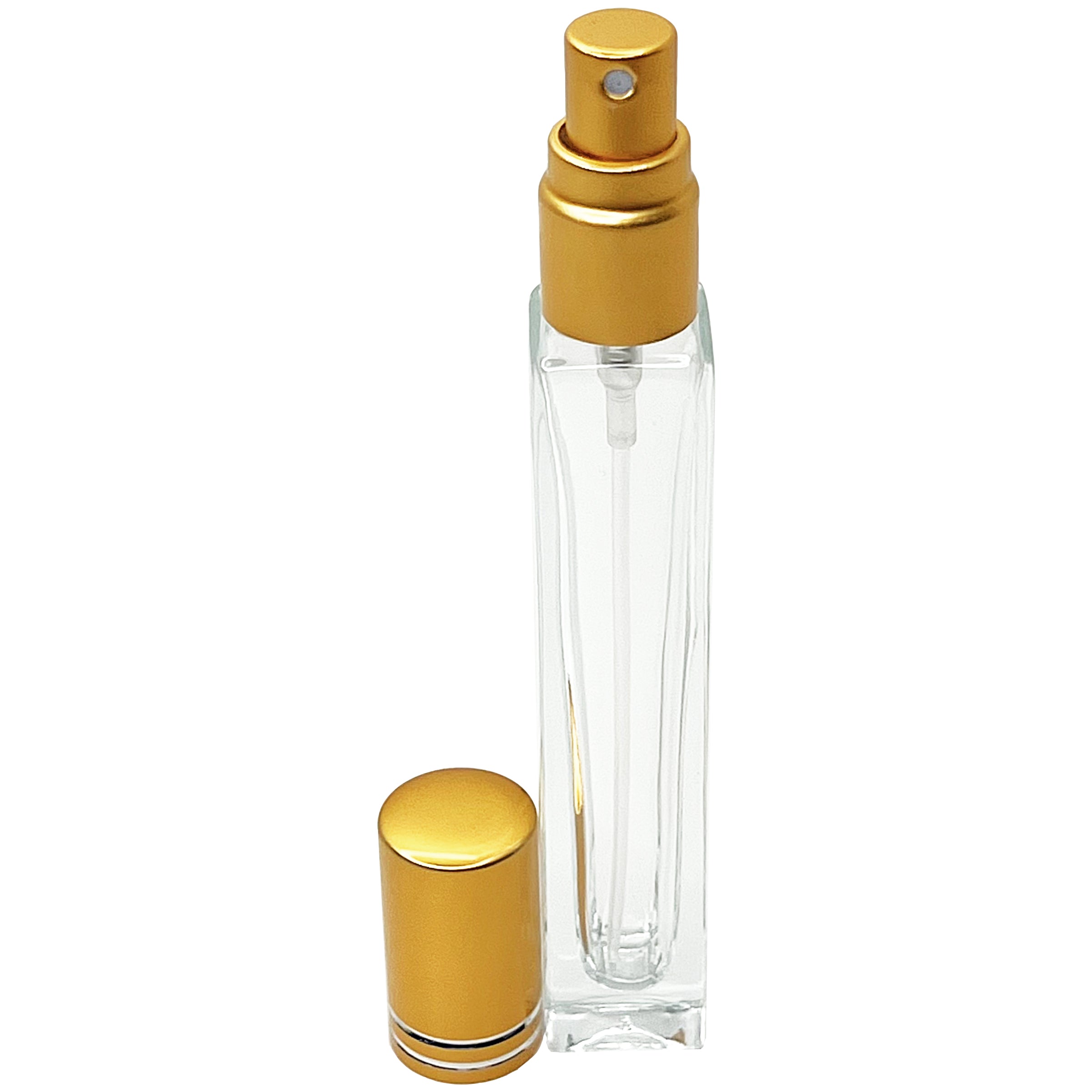 10ml 1/3 oz tall square thick glass matte gold perfume spray bottles