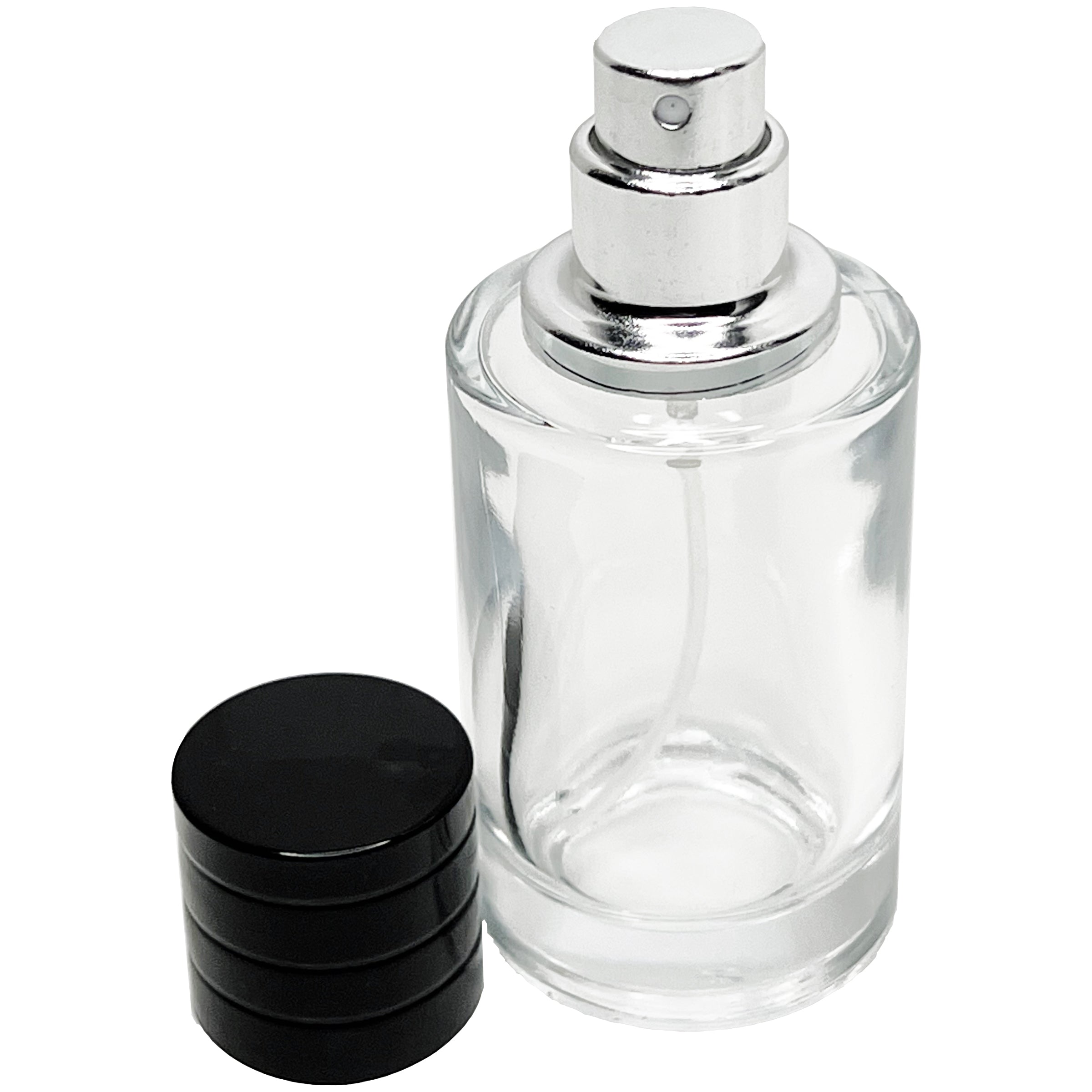 30ml 1oz Thick Glass Perfume Black Cap Cylinder Bottles Silver