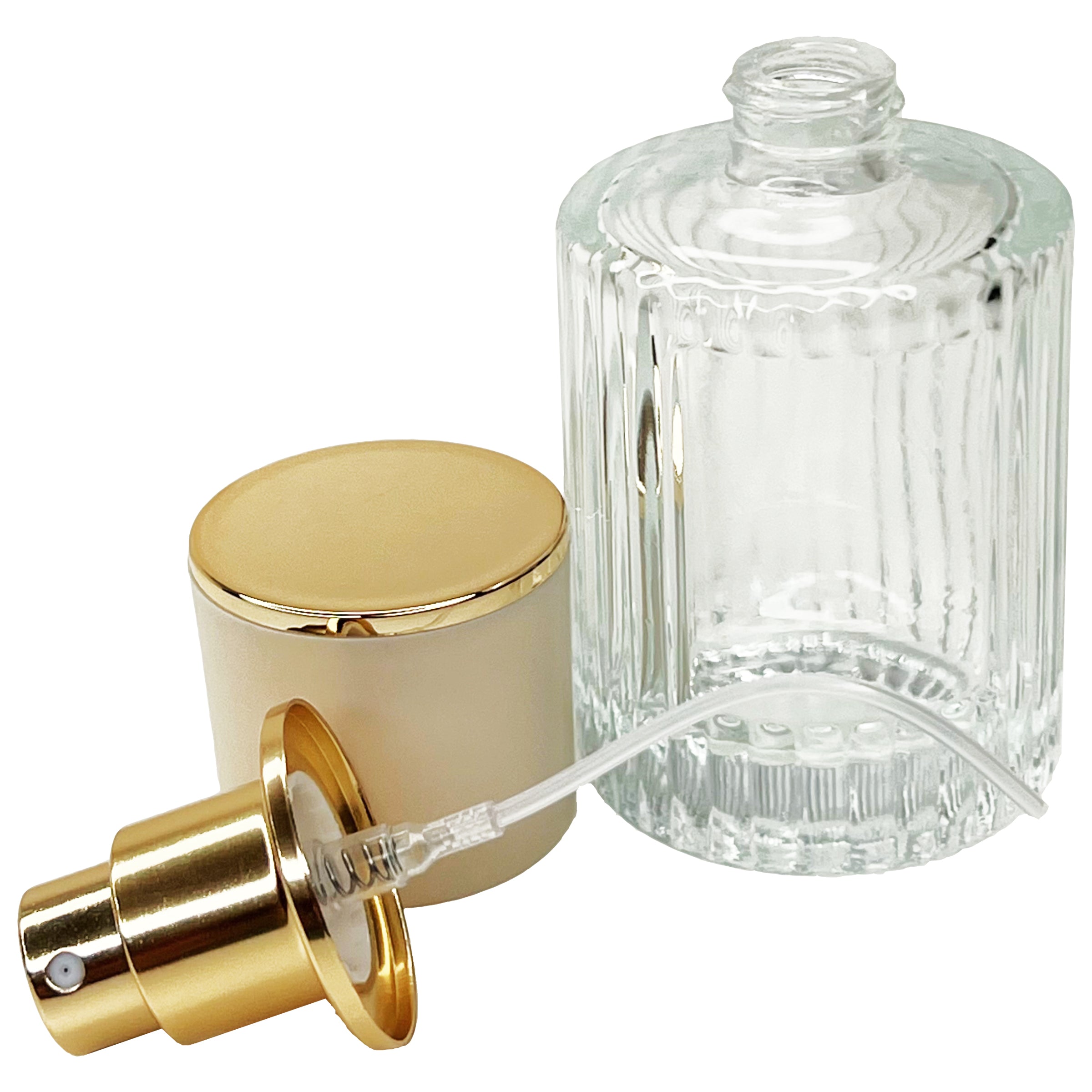 30ml 1oz thick heavy striped cylinder glass bottles gold beige lids
