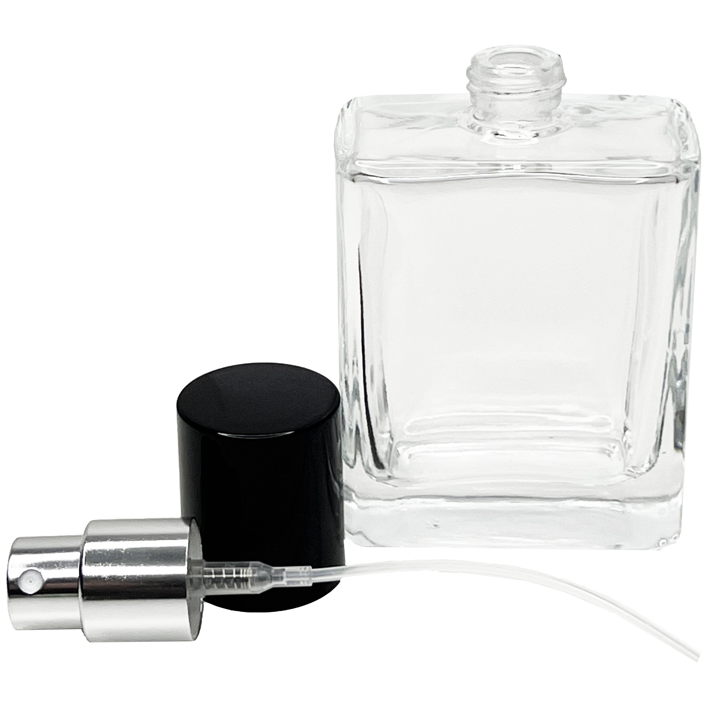 50ml 1.7oz Empty Glass Perfume Square Spray Bottle Metal Atomizer Black Lid