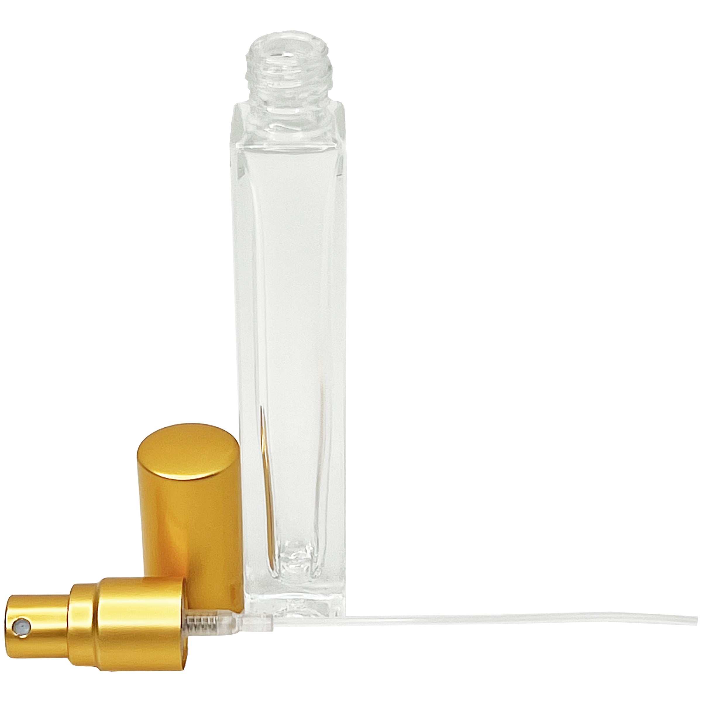 10ml 1/3 oz tall square thick glass matte gold perfume spray bottles