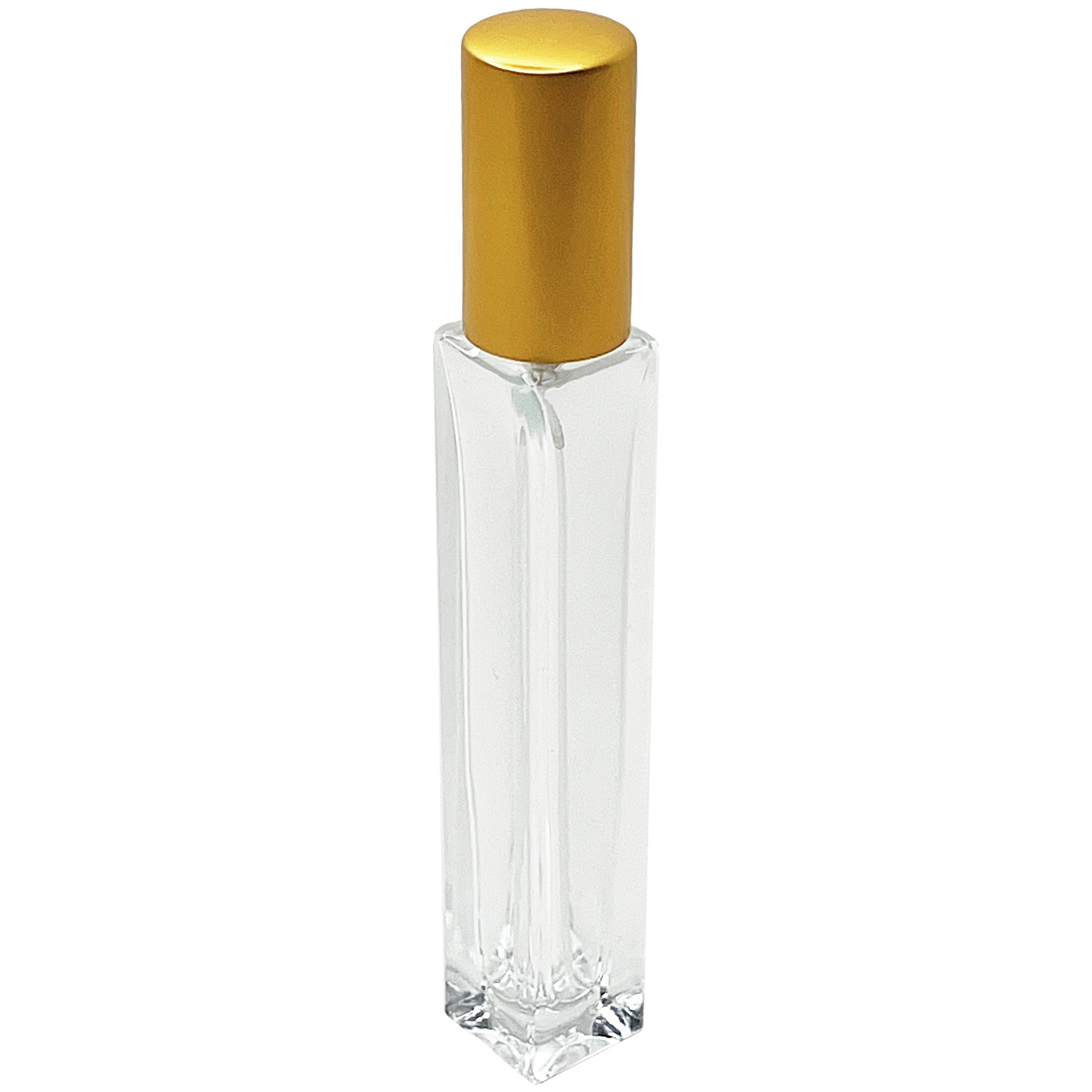 10ml 1/3 oz tall square thick glass matte gold perfume spray bottles