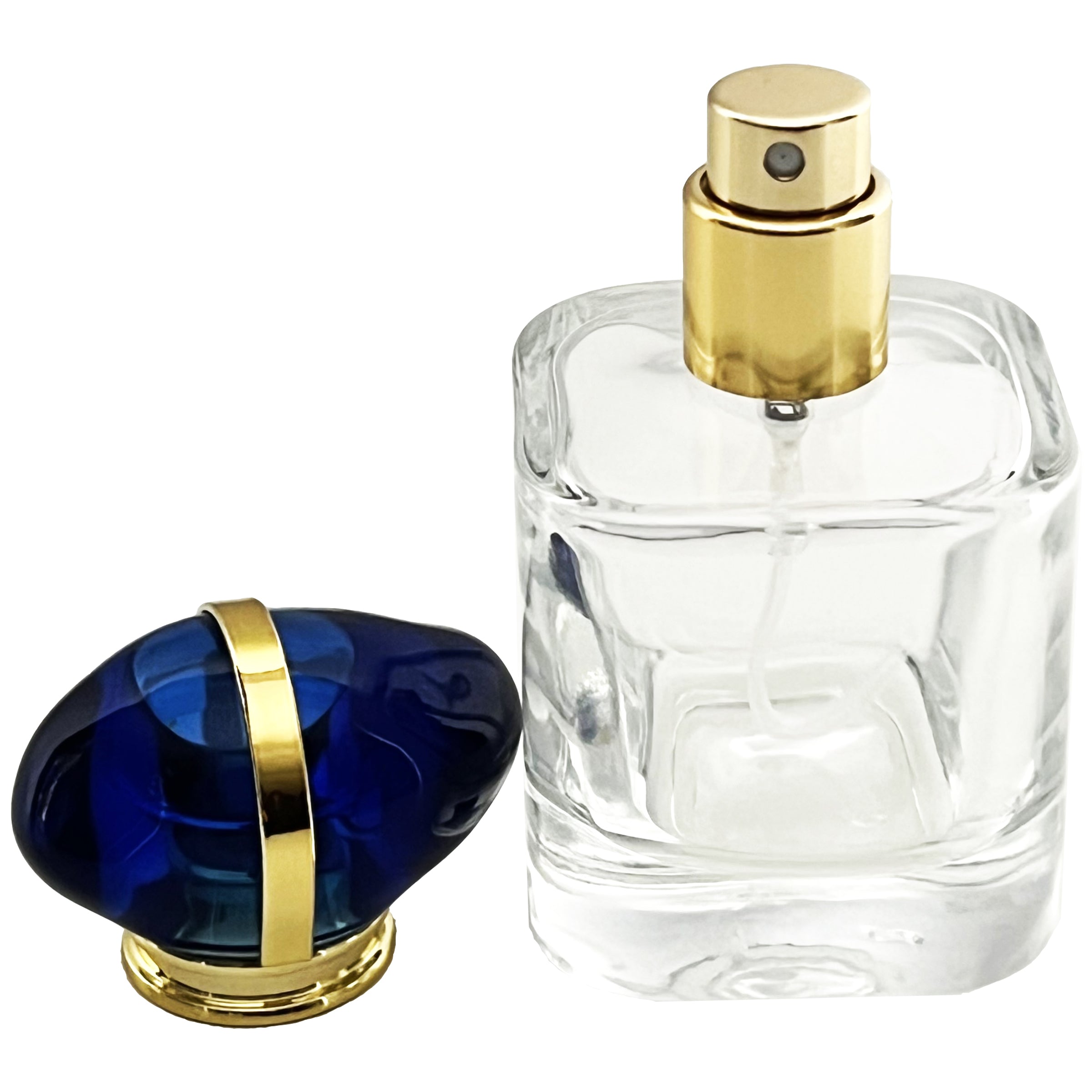 30ml 1oz rounded cube glass bottles blue gold lid