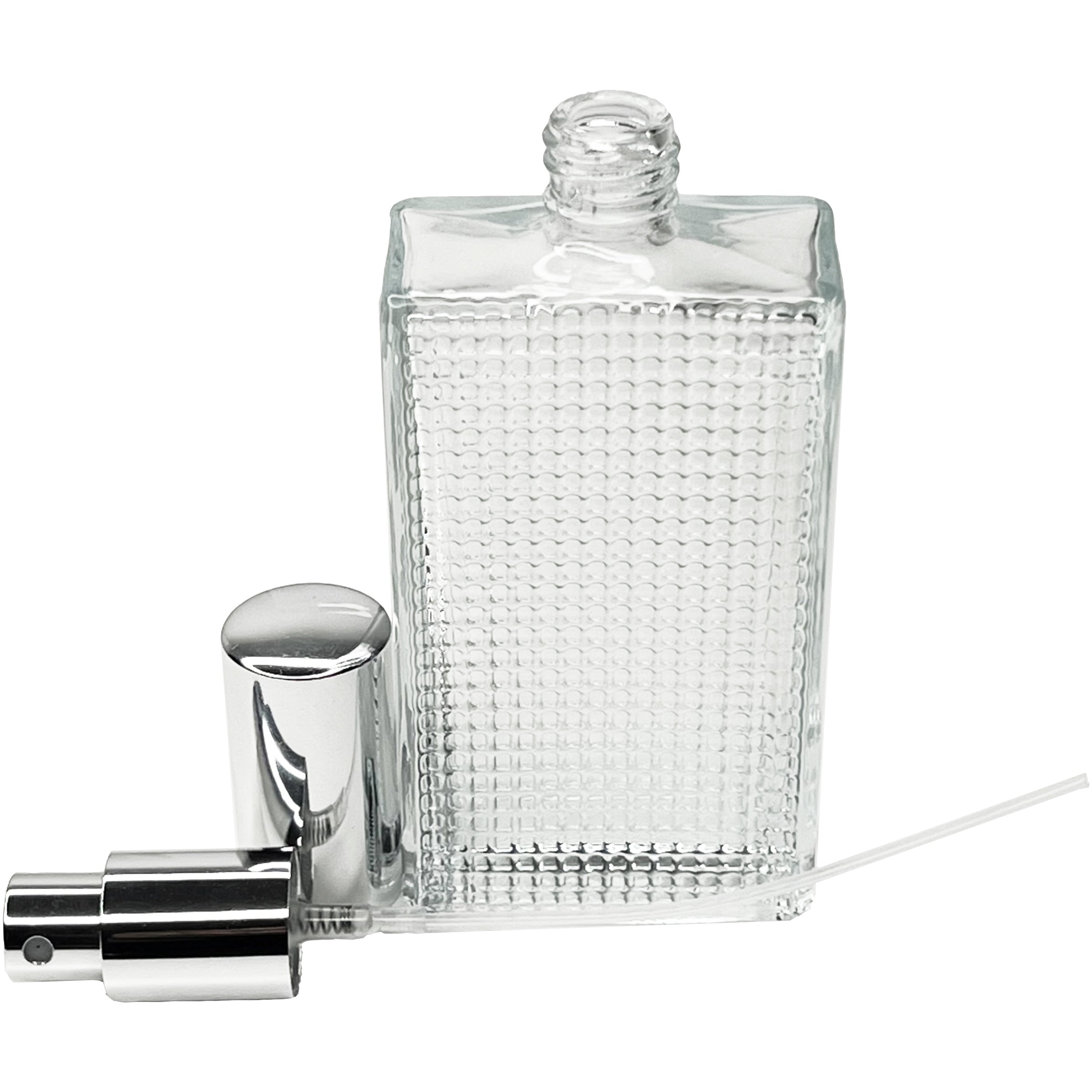100ml 3.3oz  Perfume Front Grid Glass Spray Bottles Silver Atomizers