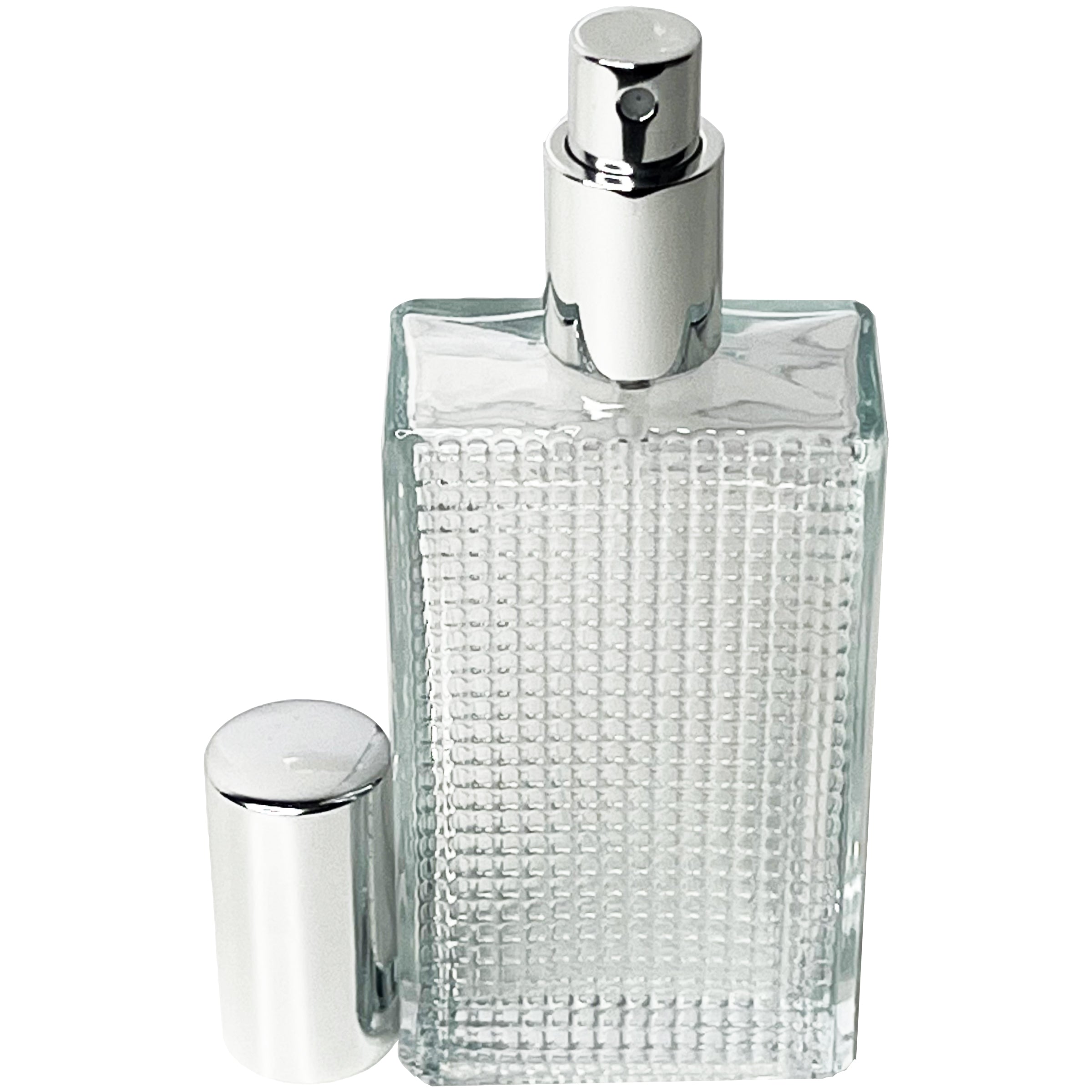 100ml 3.3oz  Perfume Front Grid Glass Spray Bottles Silver Atomizers