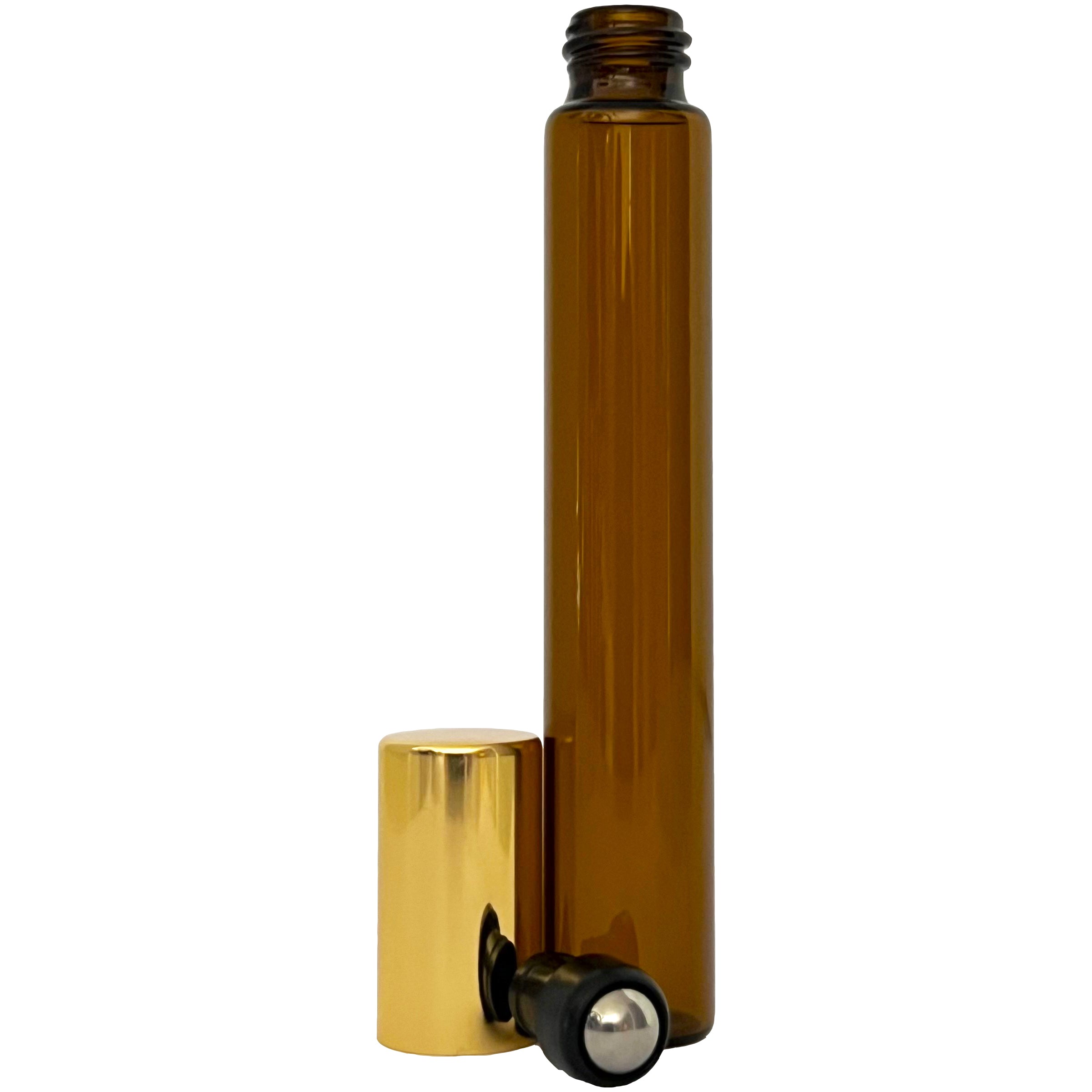 10ml 0.33oz Amber Gold Tall Glass Roll On Roller Bottle Perfume Essential Oils