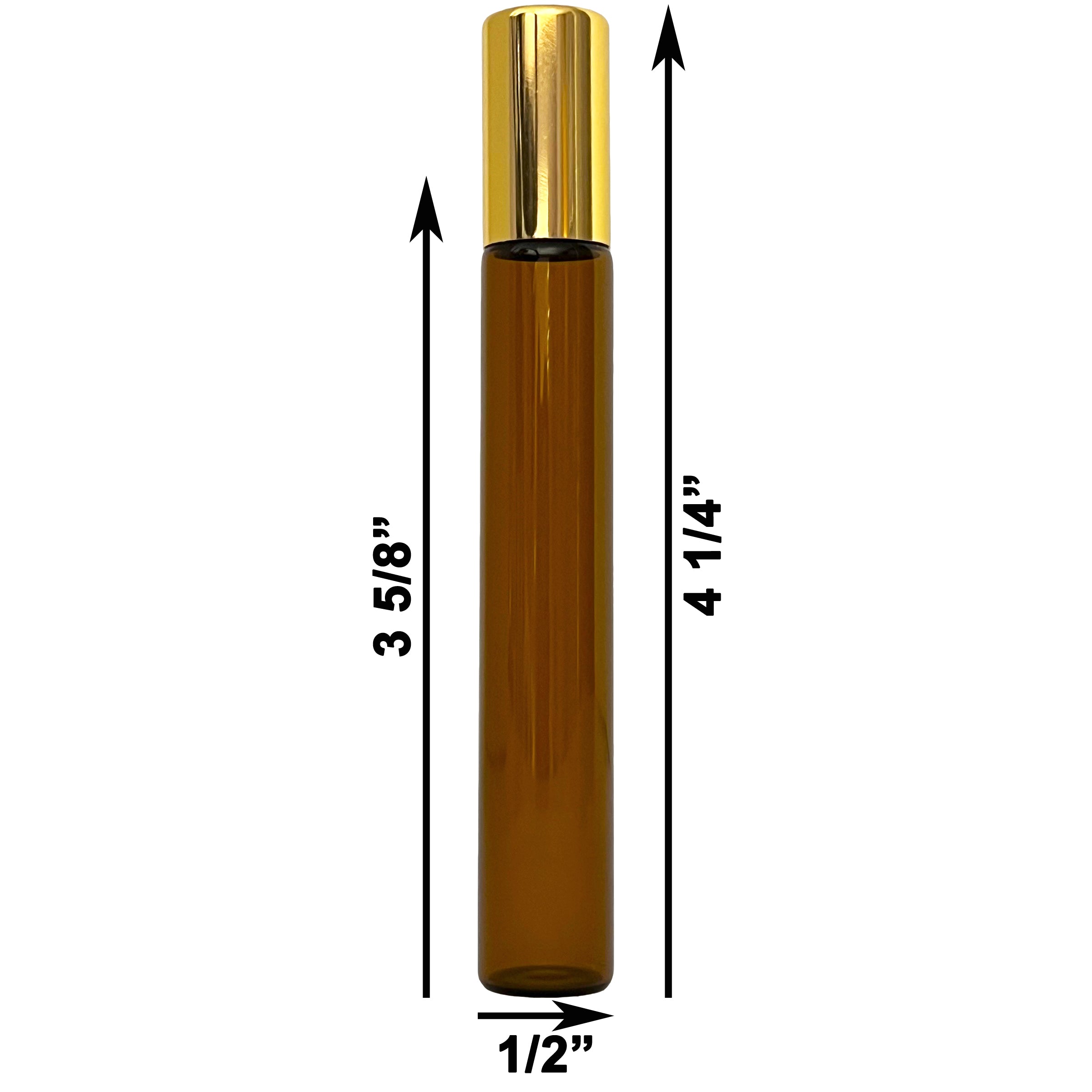 10ml 0.33oz Amber Gold Tall Glass Roll On Roller Bottle Perfume Essential Oils