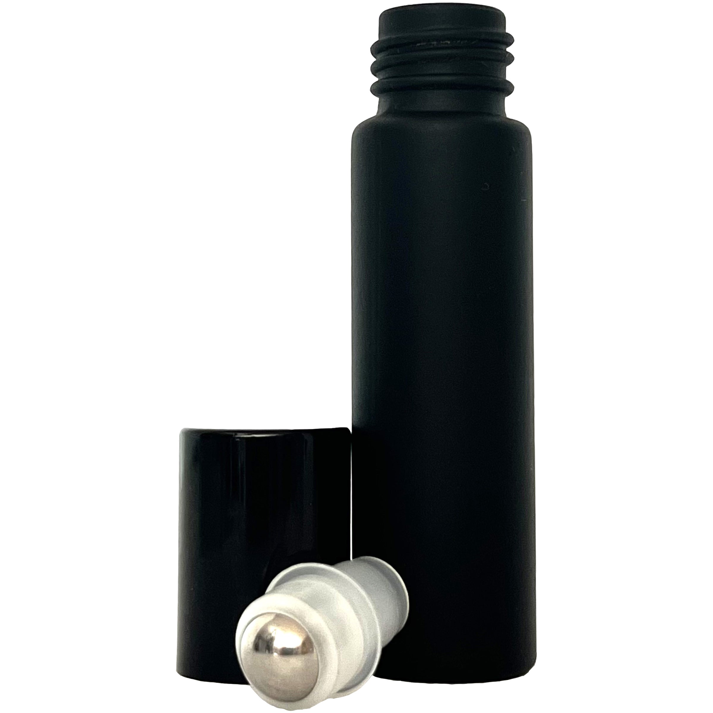 10ml 0.33oz Frosted Black Thick Glass Roll On Roller Ball Bottles