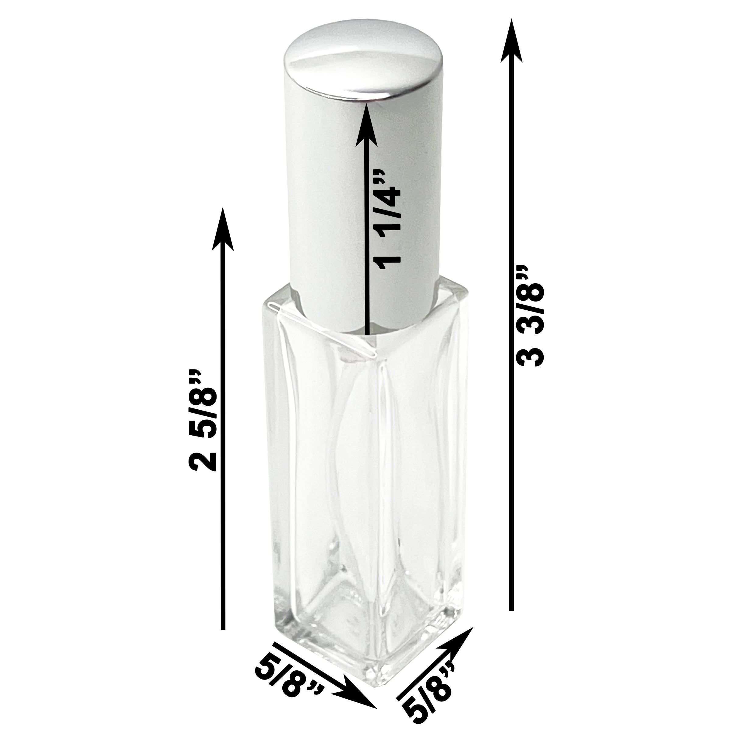 10ml 0.33oz Perfume Thick Glass Tall Spray Bottles Silver Atomizers 25