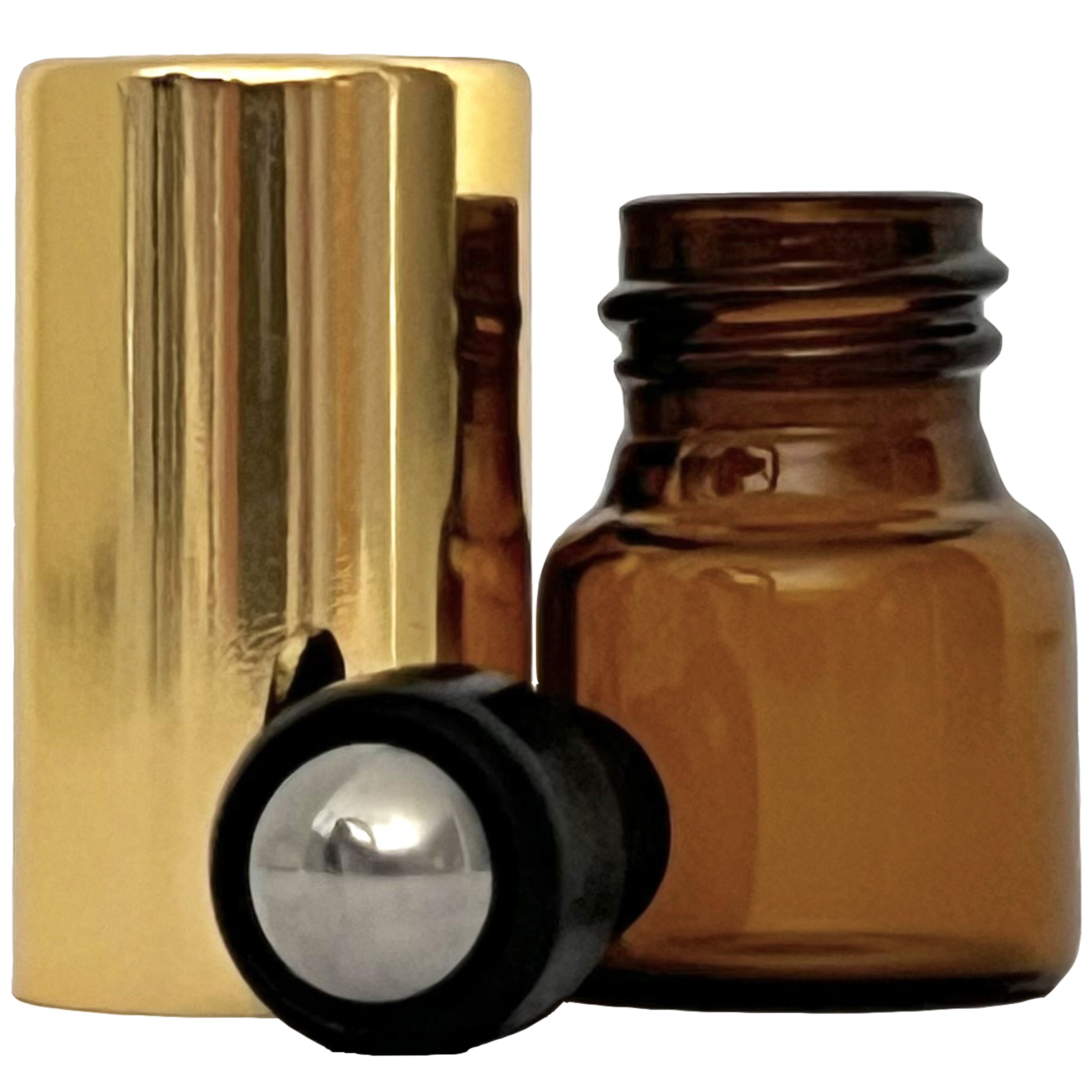 1ml 0.03oz Amber Glass Roll On Roller Bottles Gold Caps