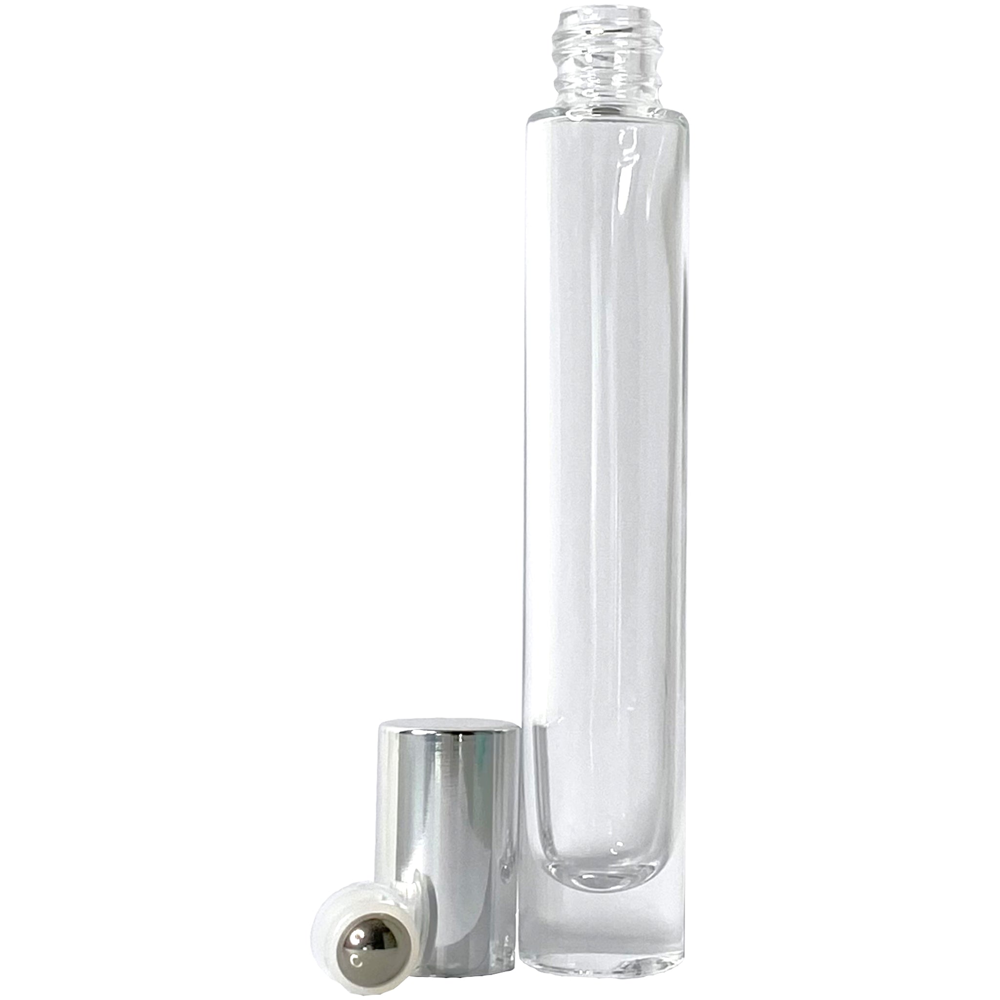 10ml 0.33oz Cylinder Thick Glass Roll On Roller Bottle Silver Cap