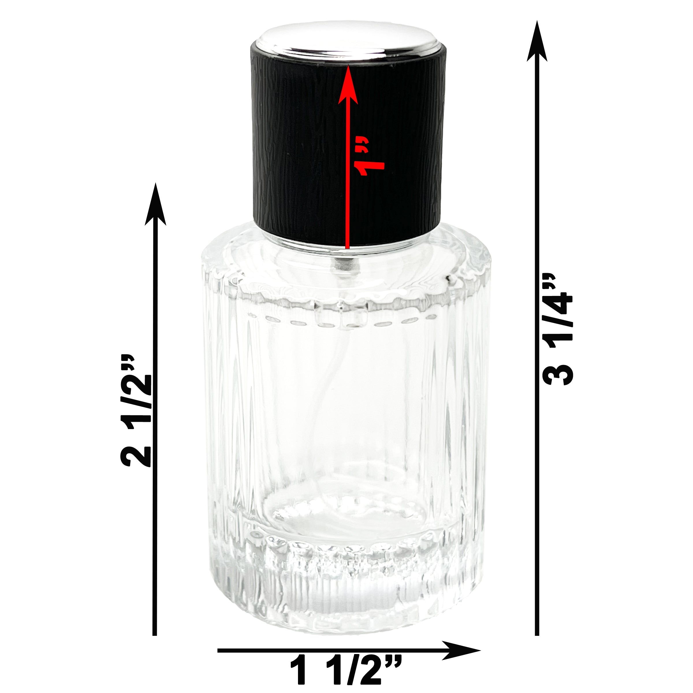 30ml 1oz Thick Glass Perfume Spray Round Bottles Black Silver Fancy Cap