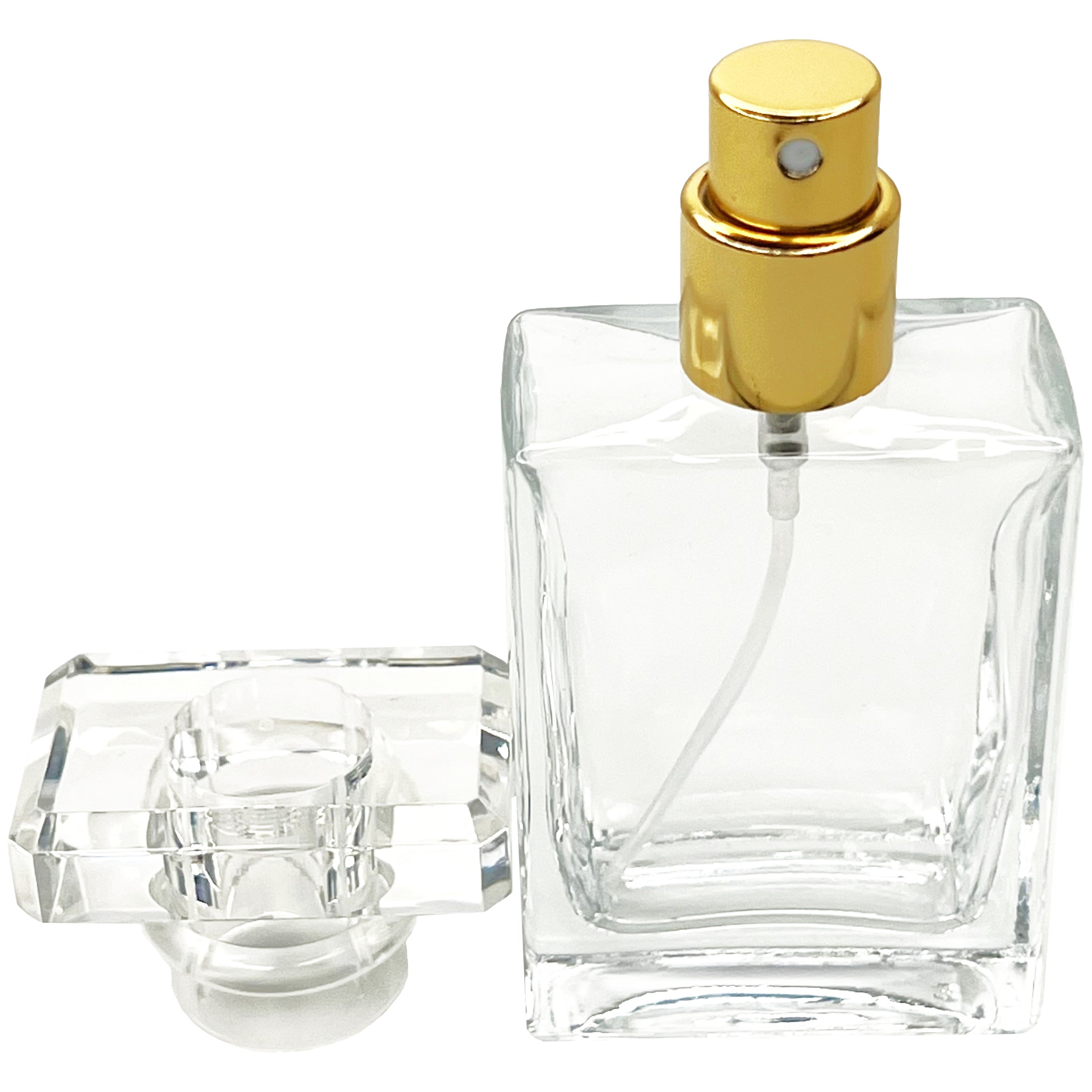 30ml 1oz Perfume Square Glass Spray Bottles Gold Atomizer