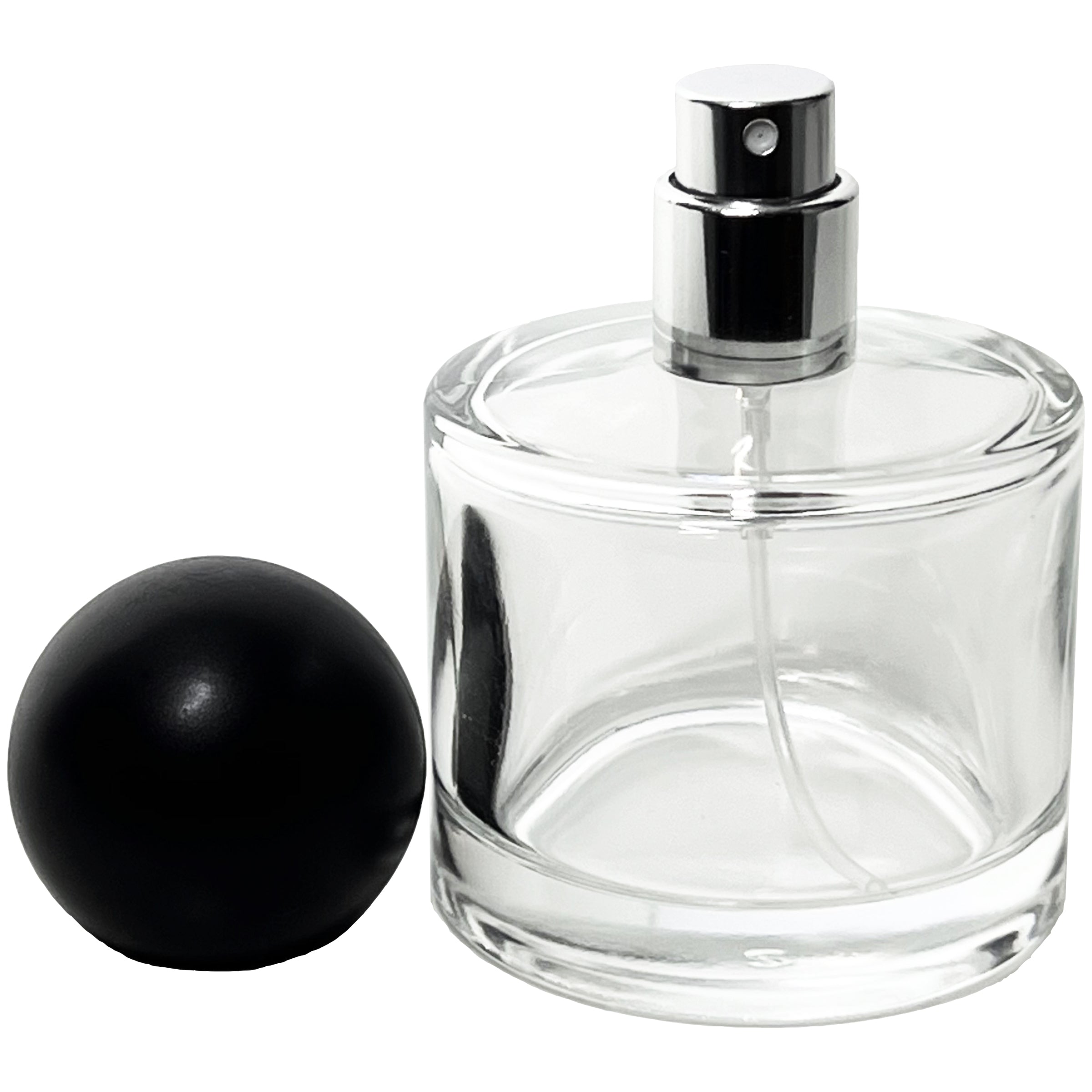 50ml 1.7oz Round Thick Glass Spray Bottles Black Ball Cap