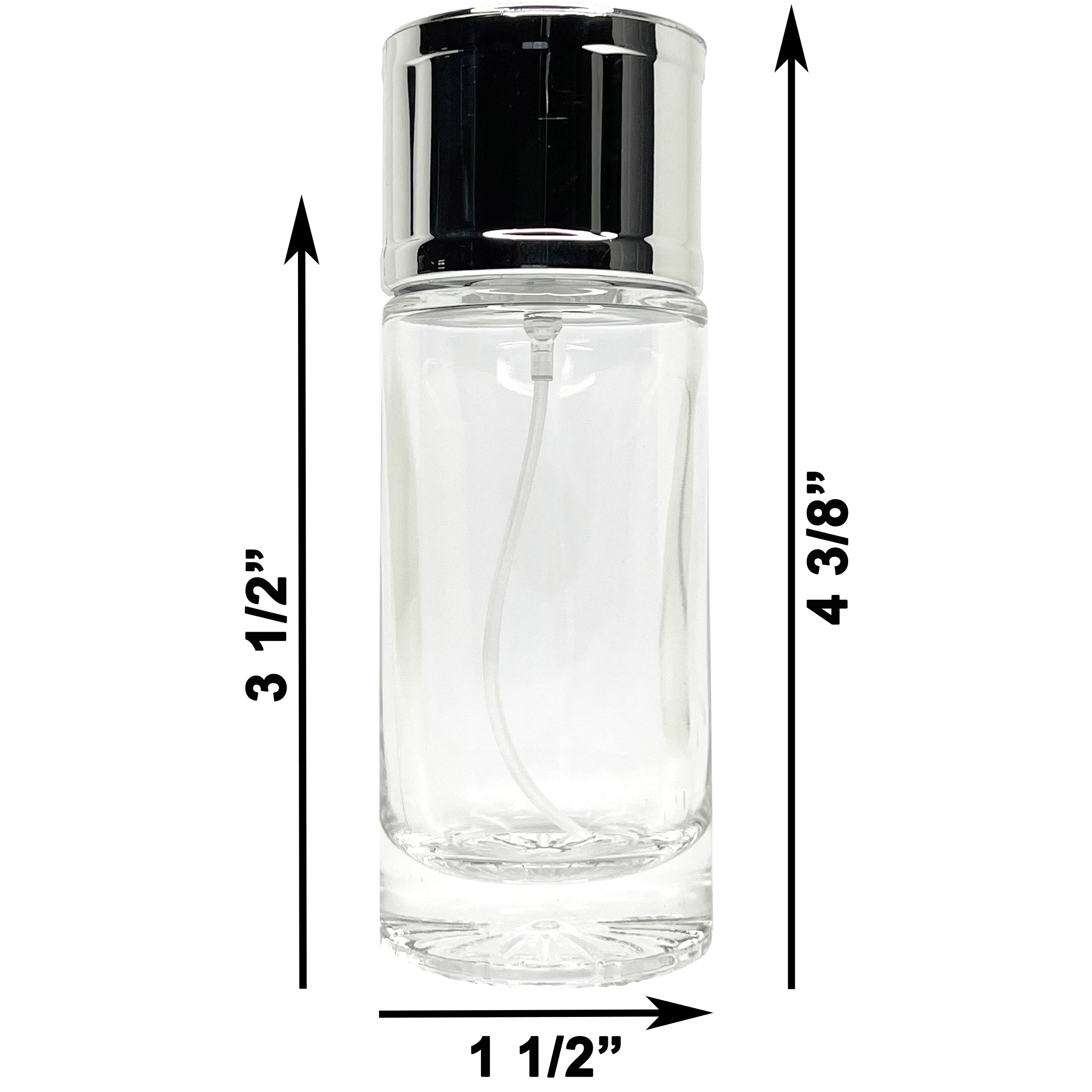 50ml 1.7oz Refillable Cylinder Empty Perfume Bottles Thick Glass Silver Atomizer