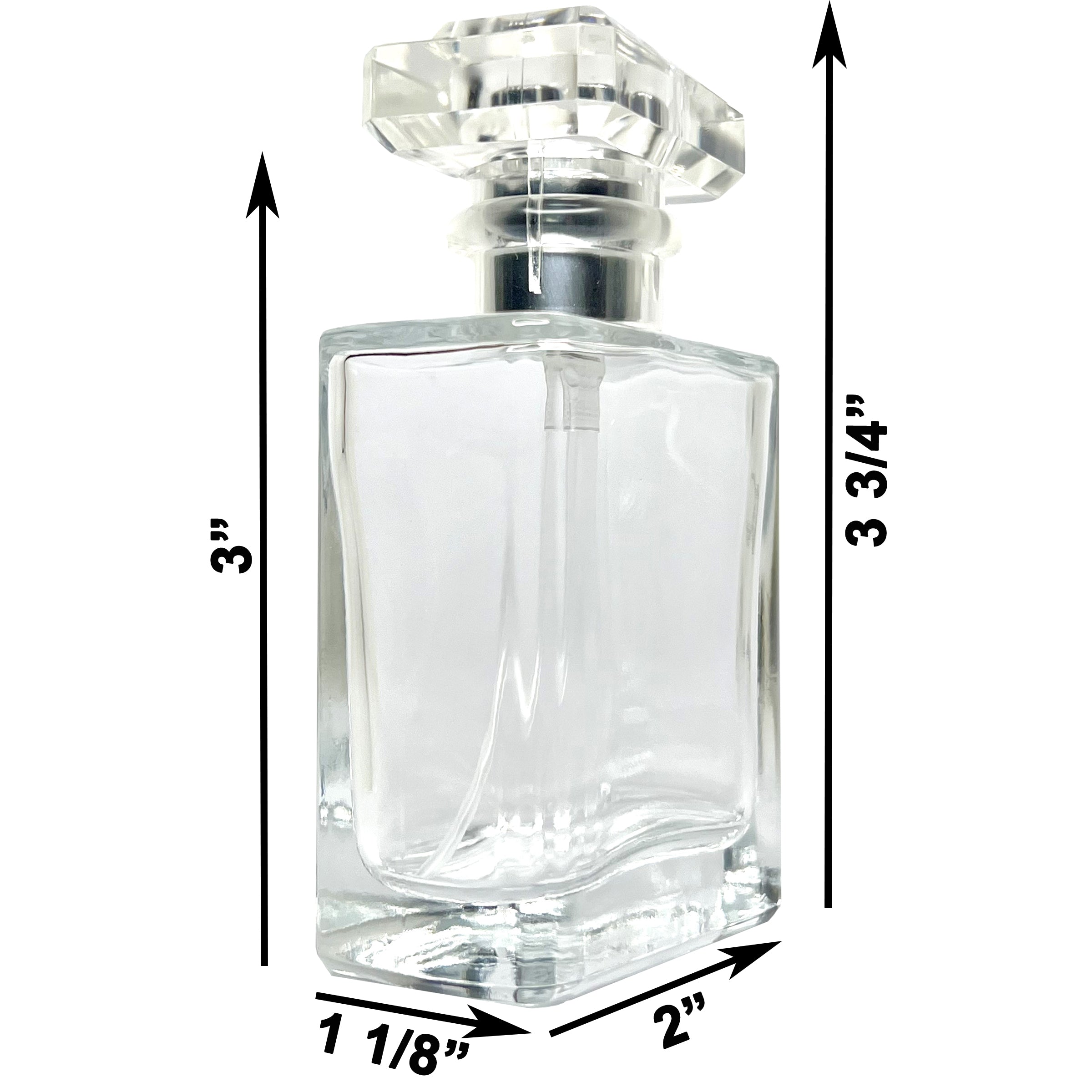 50ml 1.7oz Glass Perfume Square Spray Bottle Silver Atomizer