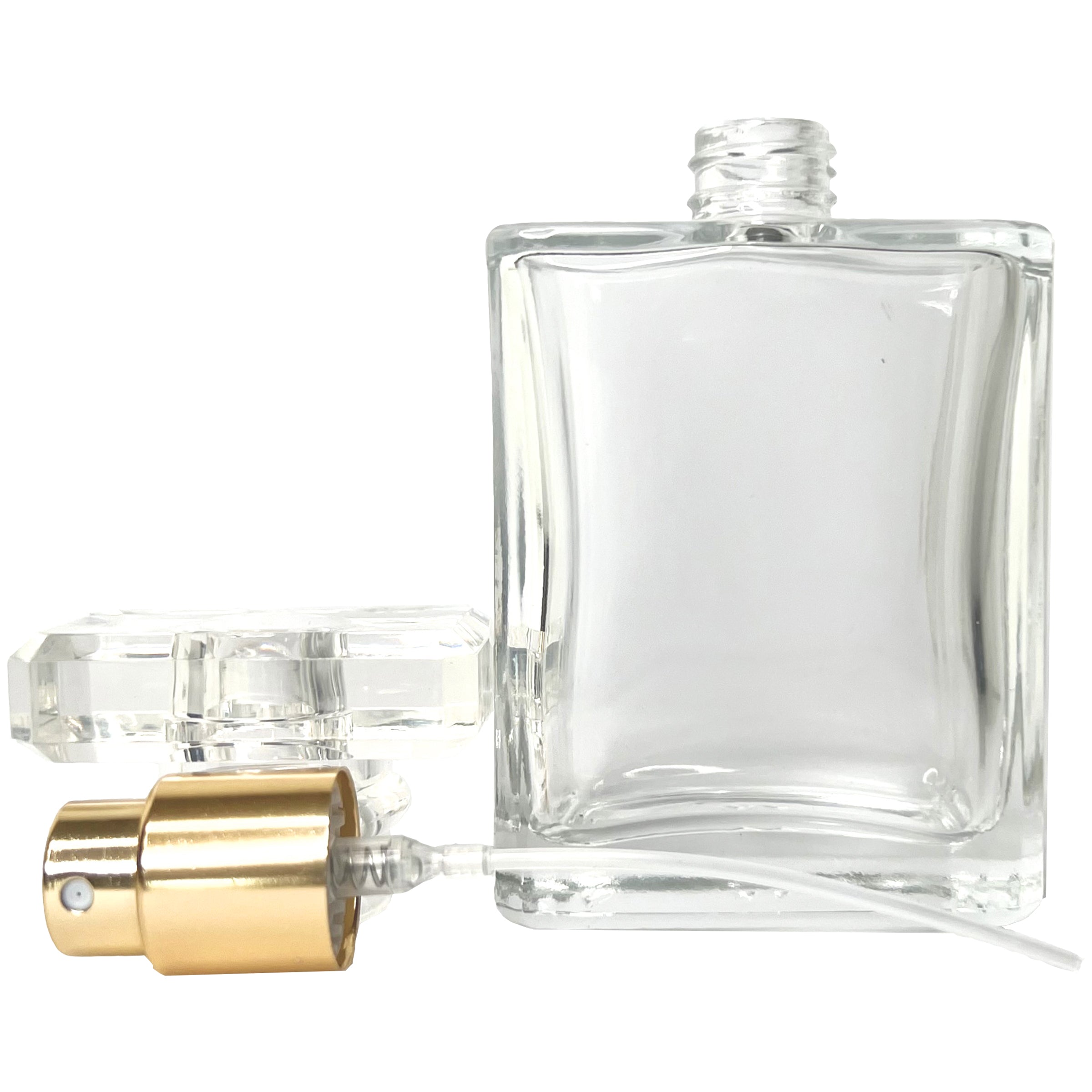 50ml 1.7oz Clear Glass Perfume Square Spray Bottle Lot Gold Atomizer Refillable