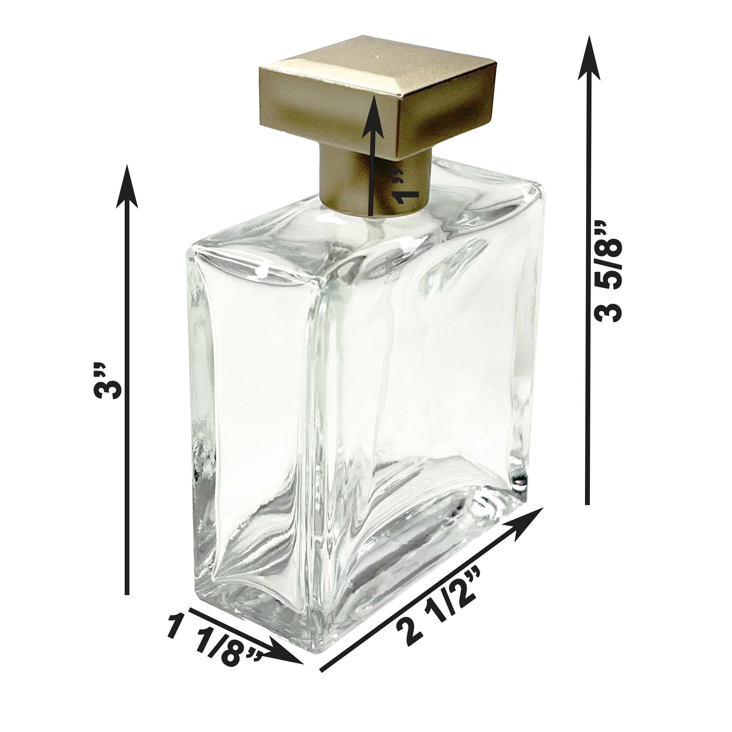 50ml 1.7oz Thick Glass Perfume Square Spray Bottle Bronze Lid