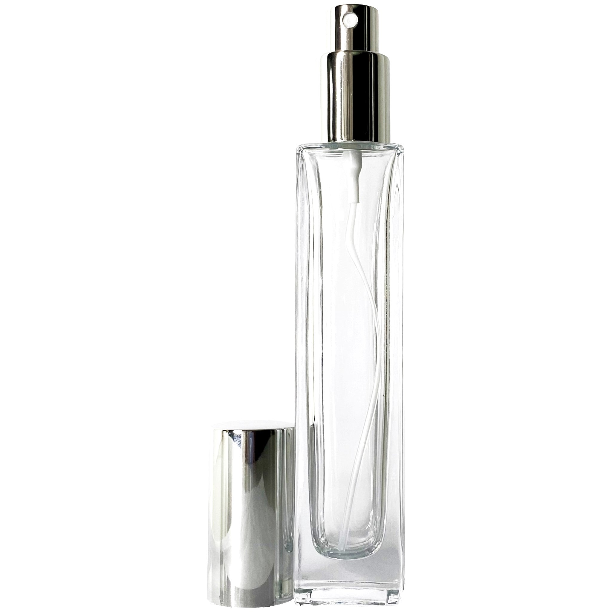 50ml 1.7oz Perfume Thick Glass Tall Spray Bottles Silver Atomizers