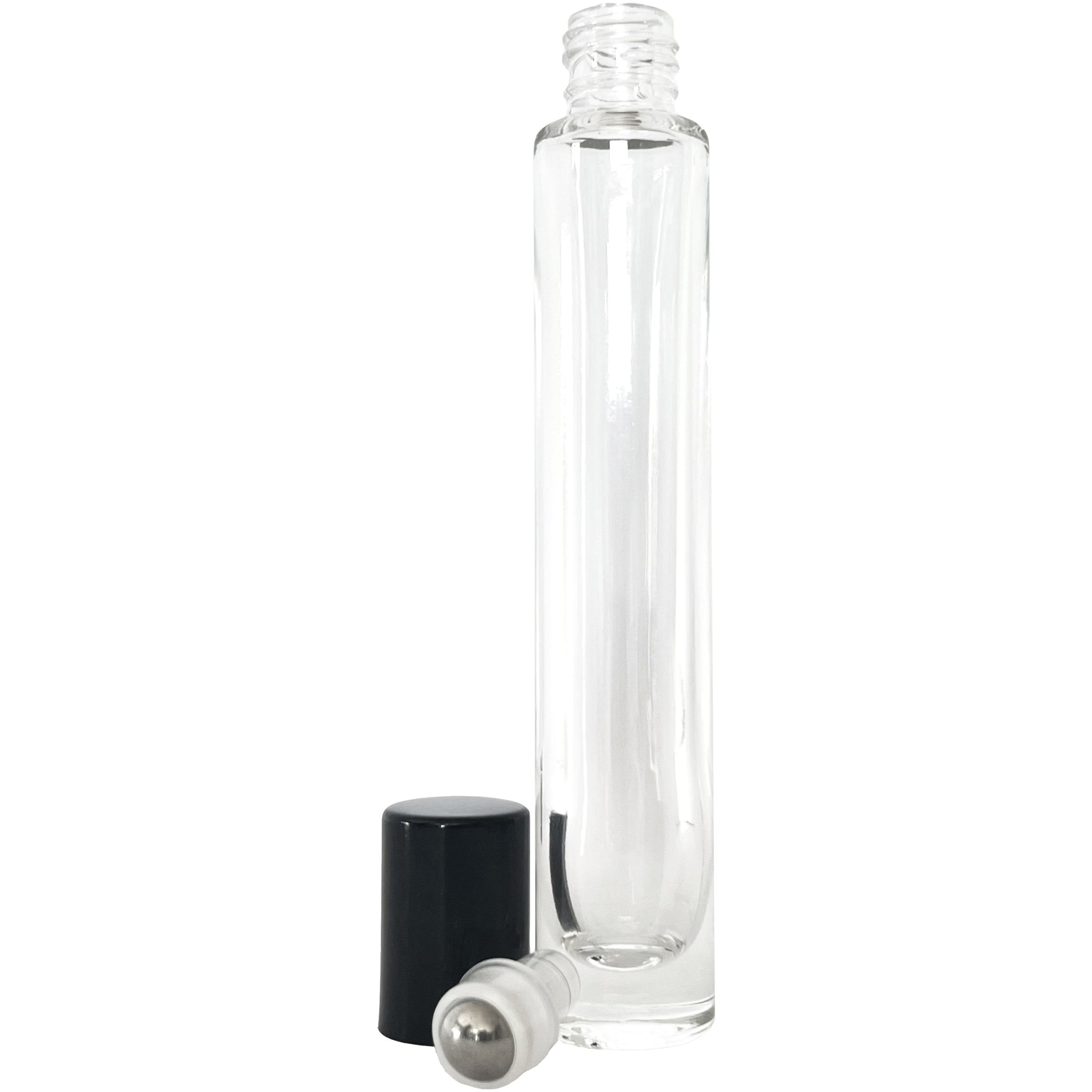 10ml 0.33oz Cylinder Thick Glass Roll On Roller Bottle Black Cap