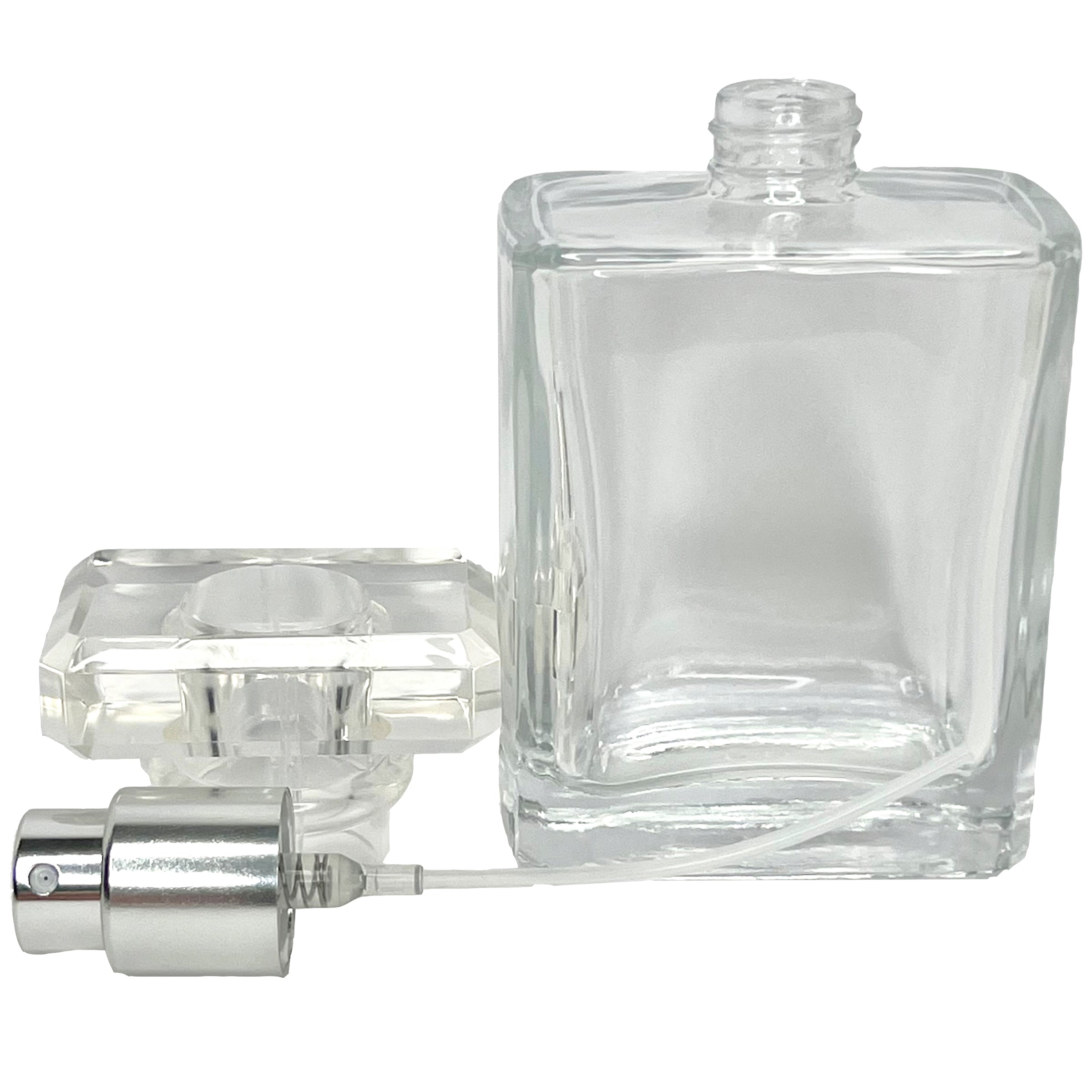 50ml 1.7oz Glass Perfume Square Spray Bottle Silver Atomizer