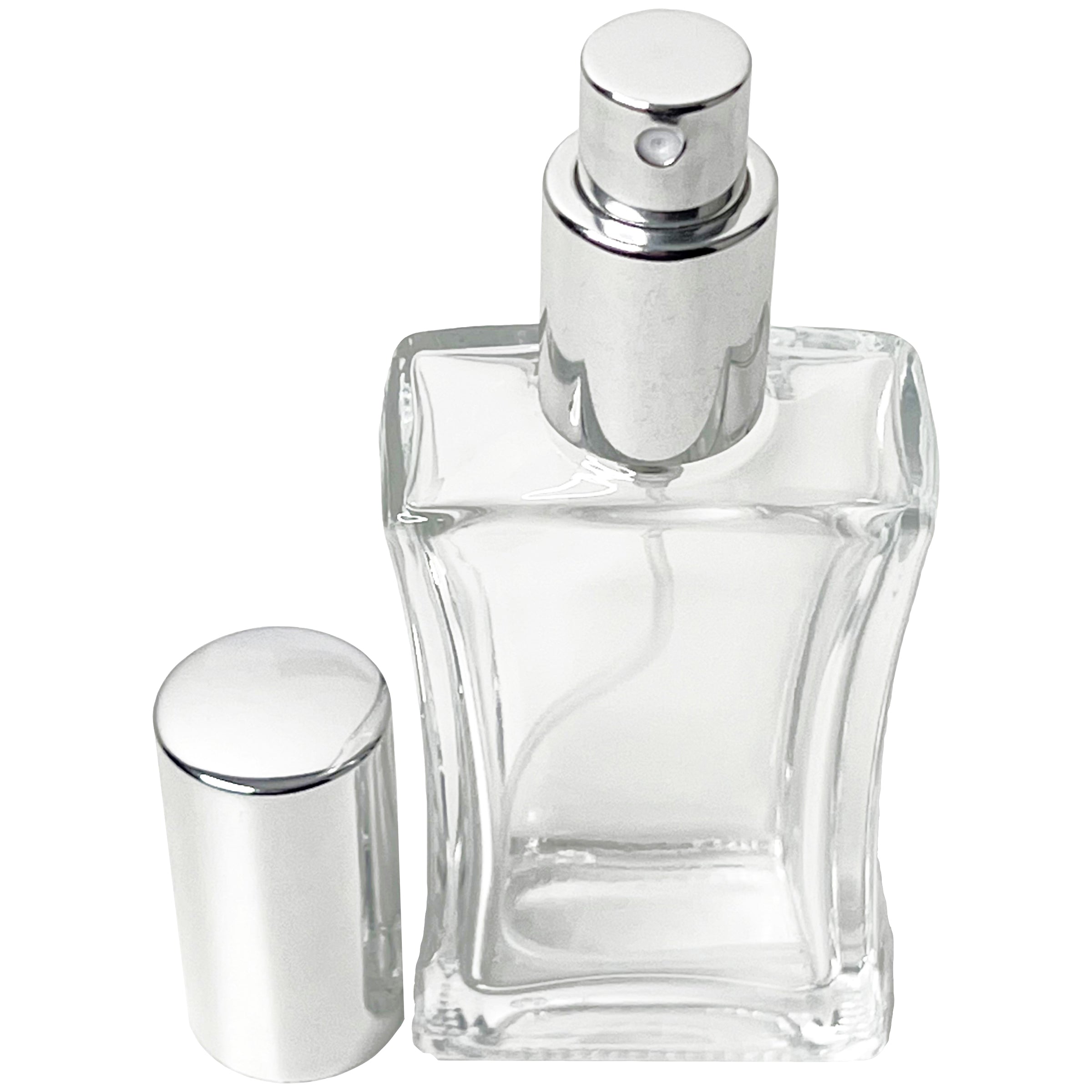 50ml 1.7oz Refillable Hourglass Empty Perfume Bottles Thick Glass Silver Atomizer